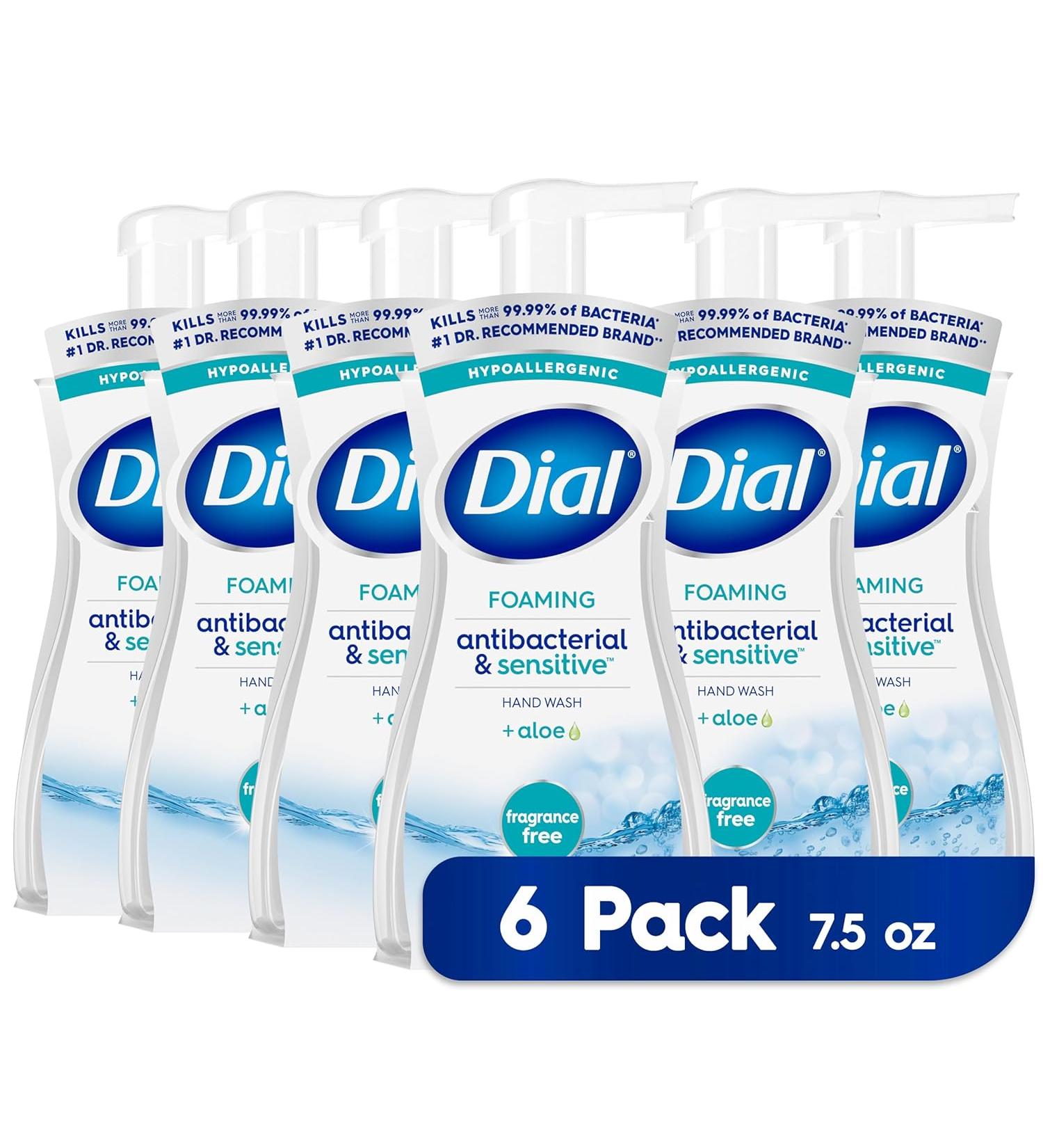 Dial Antibacterial & Sensitive Foaming Hand Wash -Fragrance Free - 7.5 fl oz (Pack of 6) - Buy Online on SooperMarket.com