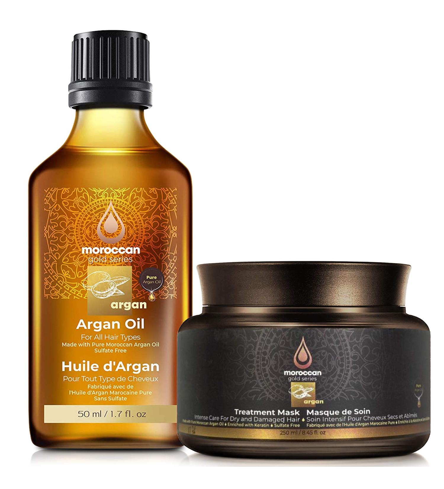 Moroccan Gold Series Deluxe Combo Set - Argan Oil Treatment with Keratin 50ml & Treatment Mask 250ml - Buy Online on SooperMarket.com