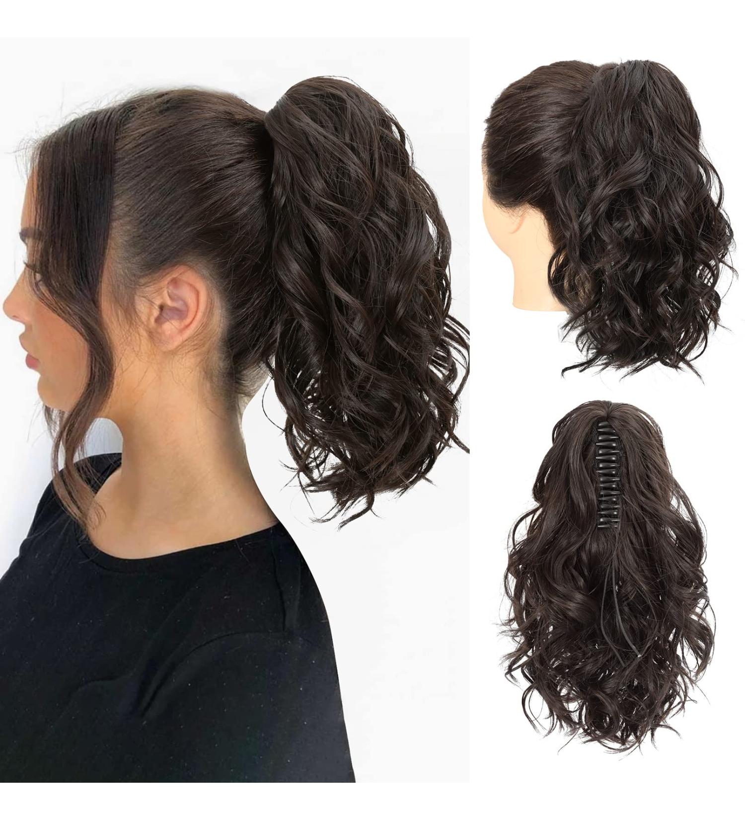 REECHO 12 Inch Short Curly Claw Clip Ponytail Extension | Natural Wavy Synthetic Hair | Black Brown | Women's Hairpiece - Buy Online on SooperMarket.com