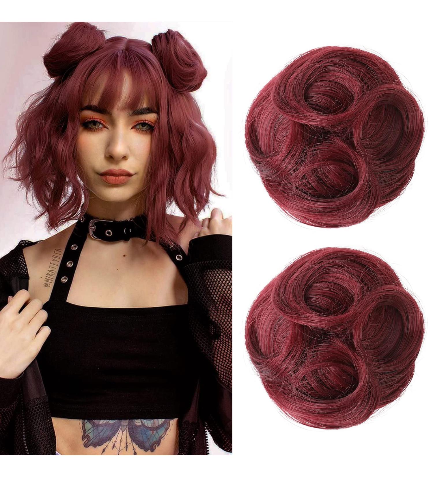 REECHO 2 PCS Mini Claw Clip in Messy & Cat Ears Hair Bun Extensions Wig Accessory Updo Hairpieces for Women Girls (Pack of 2-3.5" Wavy Burgundy) Pack of 2 - 3.5" Wavy Burgundy - Buy Online on SooperMarket.com