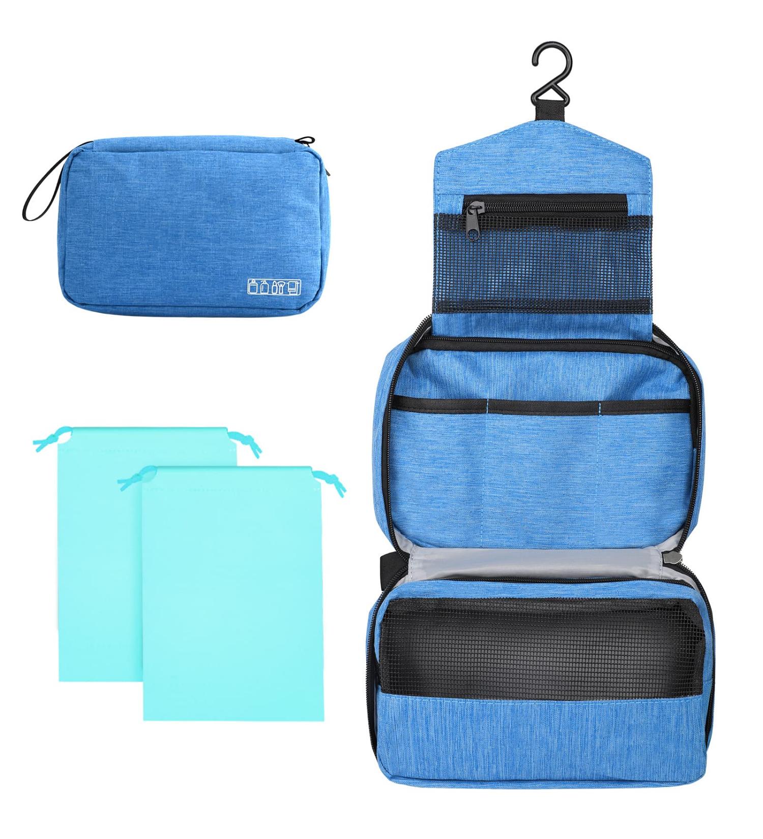 Cooja Hanging Toiletry Wash Bag with Hook & Handle - Sky Blue | Travel Gear Set for Men and Women | Includes 1 Toilet Bag + 2 Drawstring Bags - Buy Online on SooperMarket.com