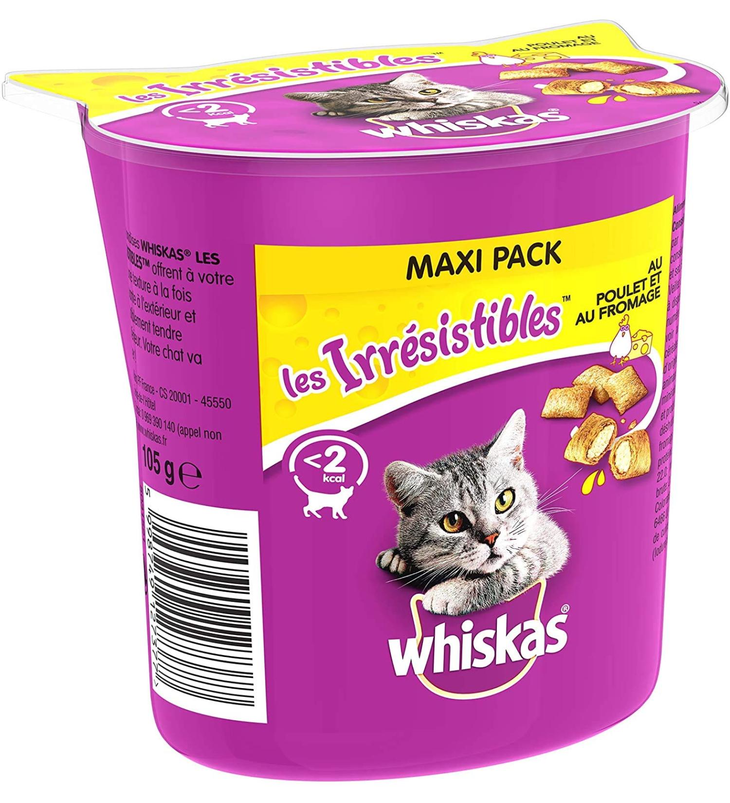 Buy WHISKAS Les Irr sistibles Chicken & Cheese Maxi Pack (105g x10) - Premium Cat Treats for Adult Cats - International Shipping Available - Buy Online on SooperMarket.com