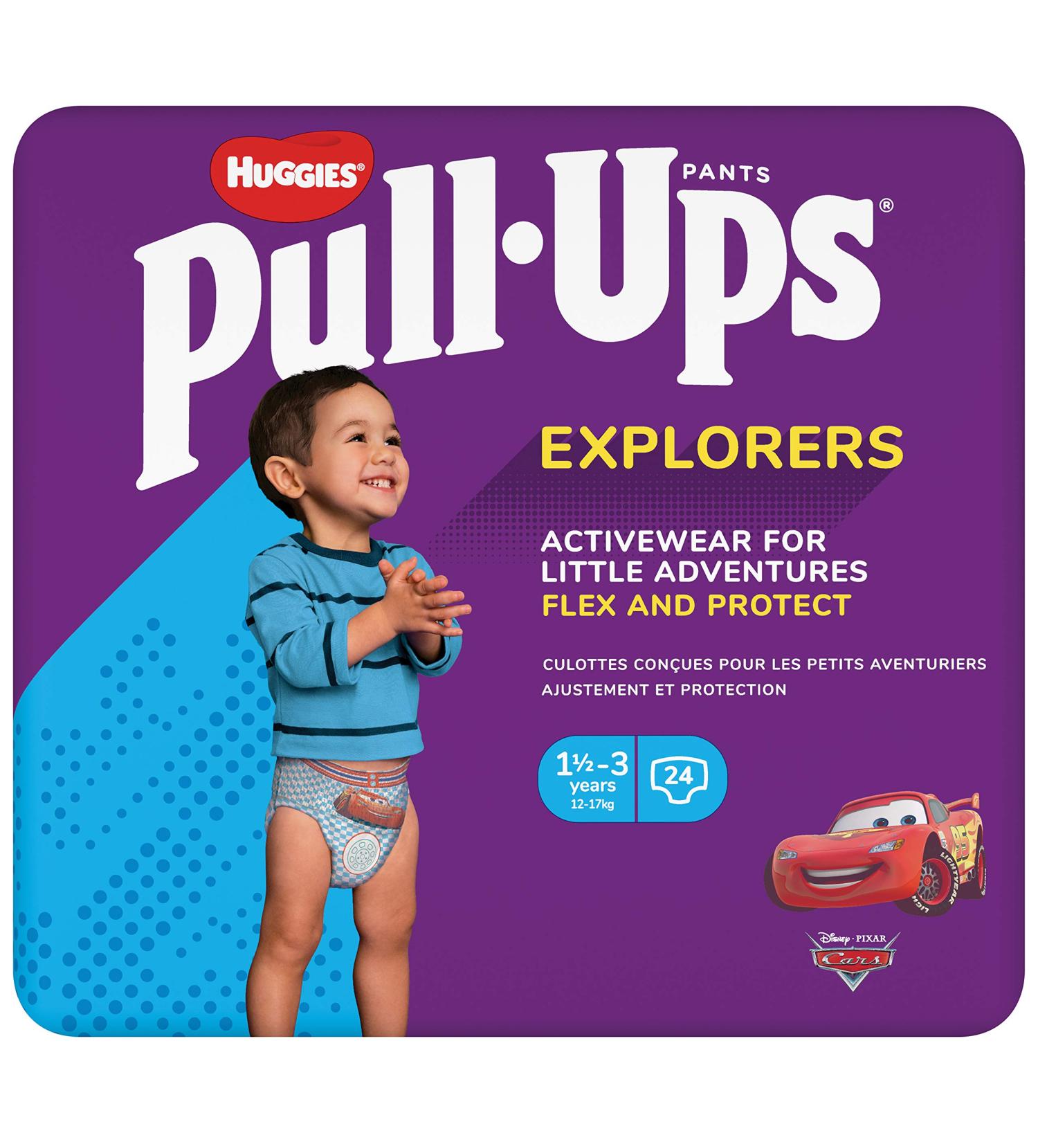 Huggies Pull-Ups Explorers for Boys 1.5-3 Years Size 4-5+ Nappies 24 Pants - Flex and Protect - Fun Designs - 24 Count - Buy Online on SooperMarket.com