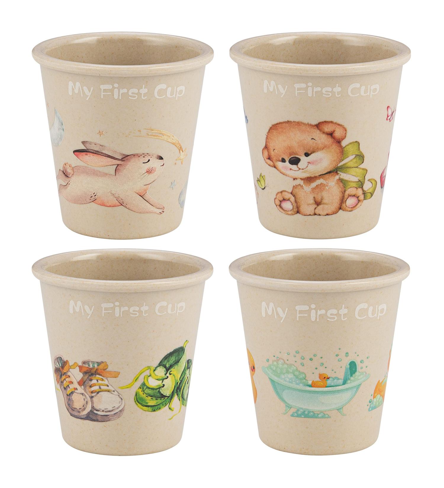 Set of 4-4 oz Eco-Friendly Bamboo Cups for Kids with Adorable Children's Art - BPA Free Toddler Smoothie Cup - Shatter Proof Drinking Cups for Bathroom - Open Child Cup - Buy Online on SooperMarket.com