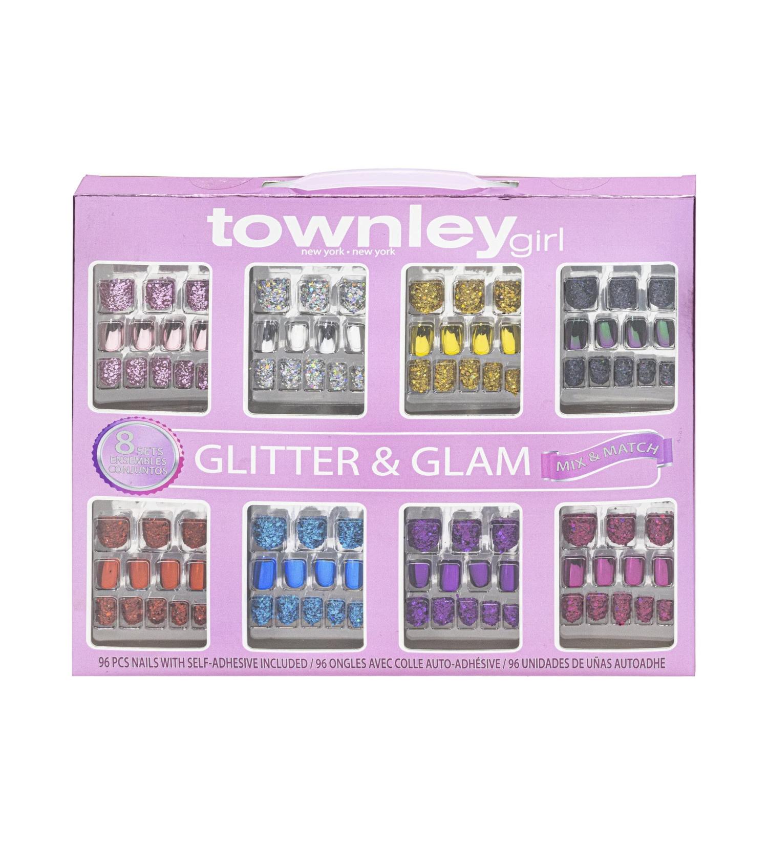 Townley Girl 96 Pcs Stick on Nails Set | Glitter-Glamup & Metallic Press- On Nail Sets for Girls | Self-Adhesive Artificial Nails Pink - Buy Online on SooperMarket.com