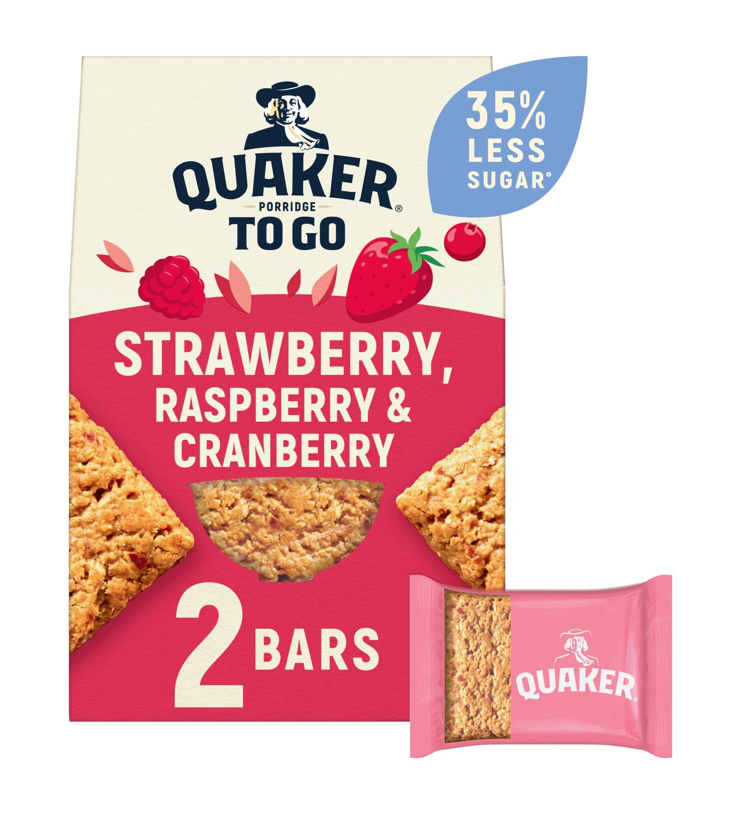 Quaker Porridge To Go Breakfast Bars Strawberry Raspberry & Cranberry Flavour 2x55g (Case of 6) - Buy Online on SooperMarket.com