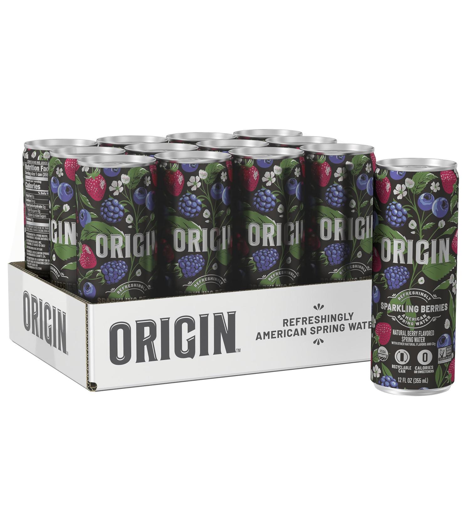 Buy ORIGIN Organic & Non-GMO Berry Flavor Sparkling Water - 12 Fl Oz (Pack of 12) | Refreshing & Healthy Beverage | Eco-Friendly Aluminum Cans - Buy Online on SooperMarket.com