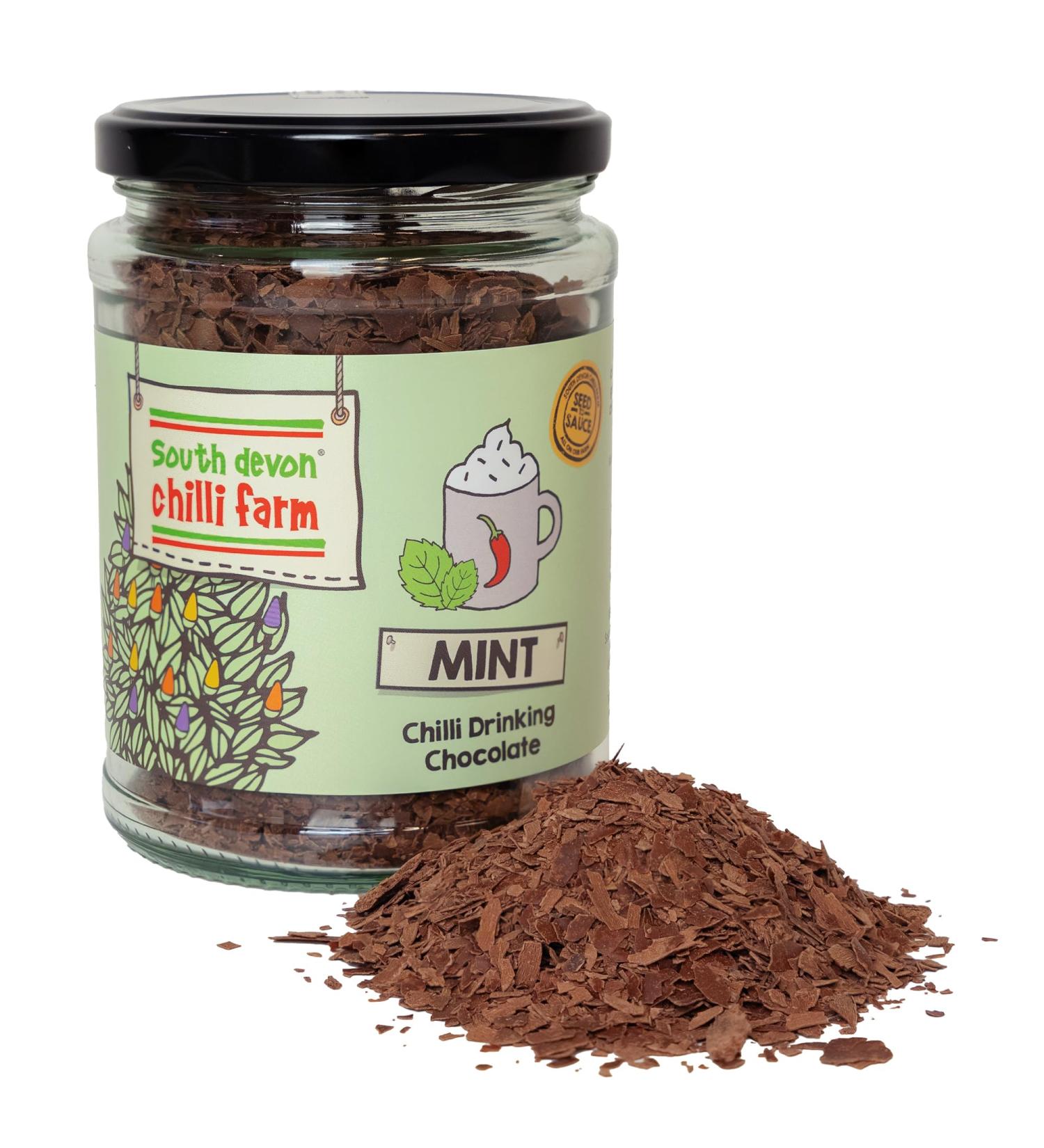South Devon Chilli Farm Mint Chilli Drinking Chocolate | Indulgent Gluten-Free Vegan-Friendly Chocolate Flakes in a Jar | 200g - Buy Online on SooperMarket.com