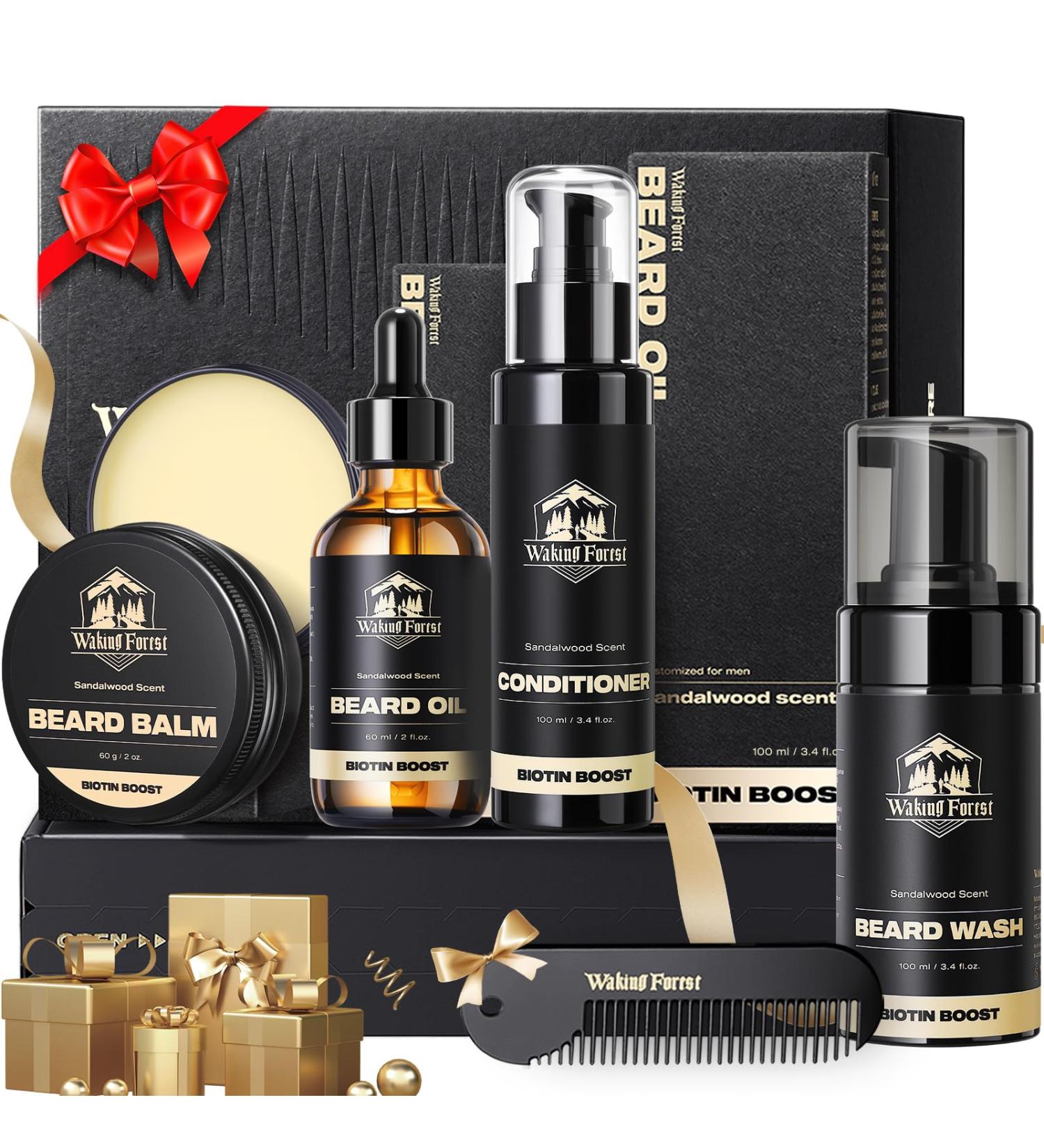 Waking Forest Beard Growth Kit | Luxury Beard Care for Men - Oil Wash Conditioner Balm & Comb - Buy Online on SooperMarket.com
