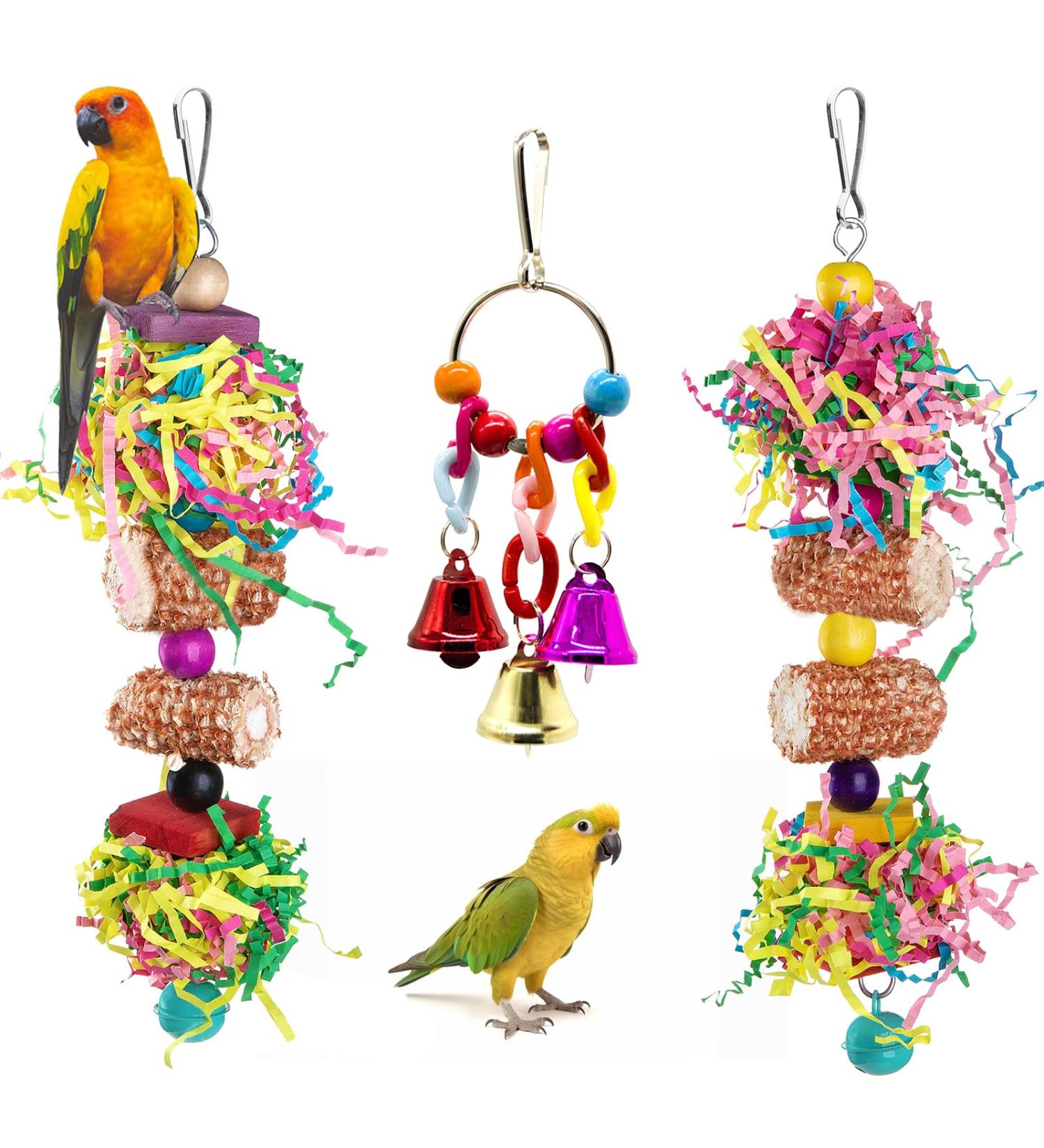 Aobuviou 3 Pack Budgie Toys Parrot Toys Bird Toys for Caged Birds Cockatiel Toys Bird Shredding Toy Foraging Shredder Toy Parrots Chewing Toys Parrot Cage Shredder Toy for Small Parakeets - Buy Online on SooperMarket.com