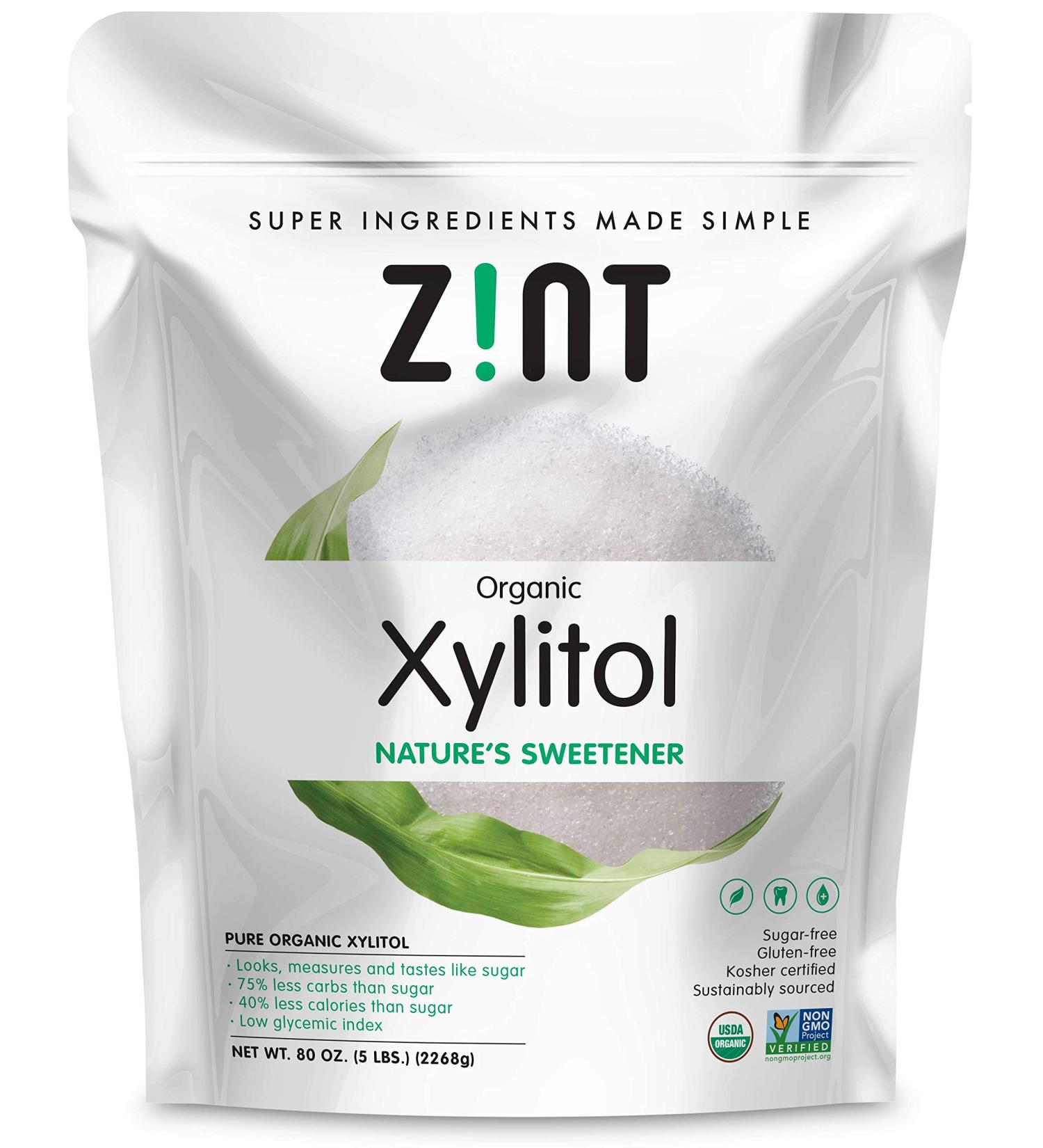 Zint Organic Xylitol Sweetener (5 lbs) USDA Certified Natural Sugar Free Substitute - Non GMO, Low Glycemic Index - 80oz Pack - Buy Online on SooperMarket.com