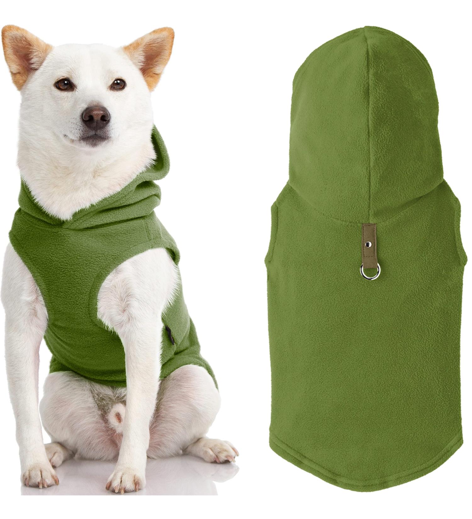 Gooby Fleece Vest Hoodie Dog Sweater - Green X-Small | Winter Pullover with Leash Ring | Small and Medium Dogs Boy/Girl | Chest 11 | Cat Compatible - Buy Online on SooperMarket.com