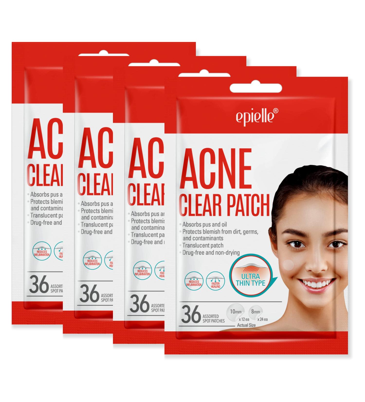 Epielle Acne Clear Patch - Hydrocolloid Pimple Patch for Face & Skin, 4 Pack Acne Spot Treatment Stickers - Cruelty-Free, Two Patch Sizes 8mm & 10mm - Buy Online on SooperMarket.com