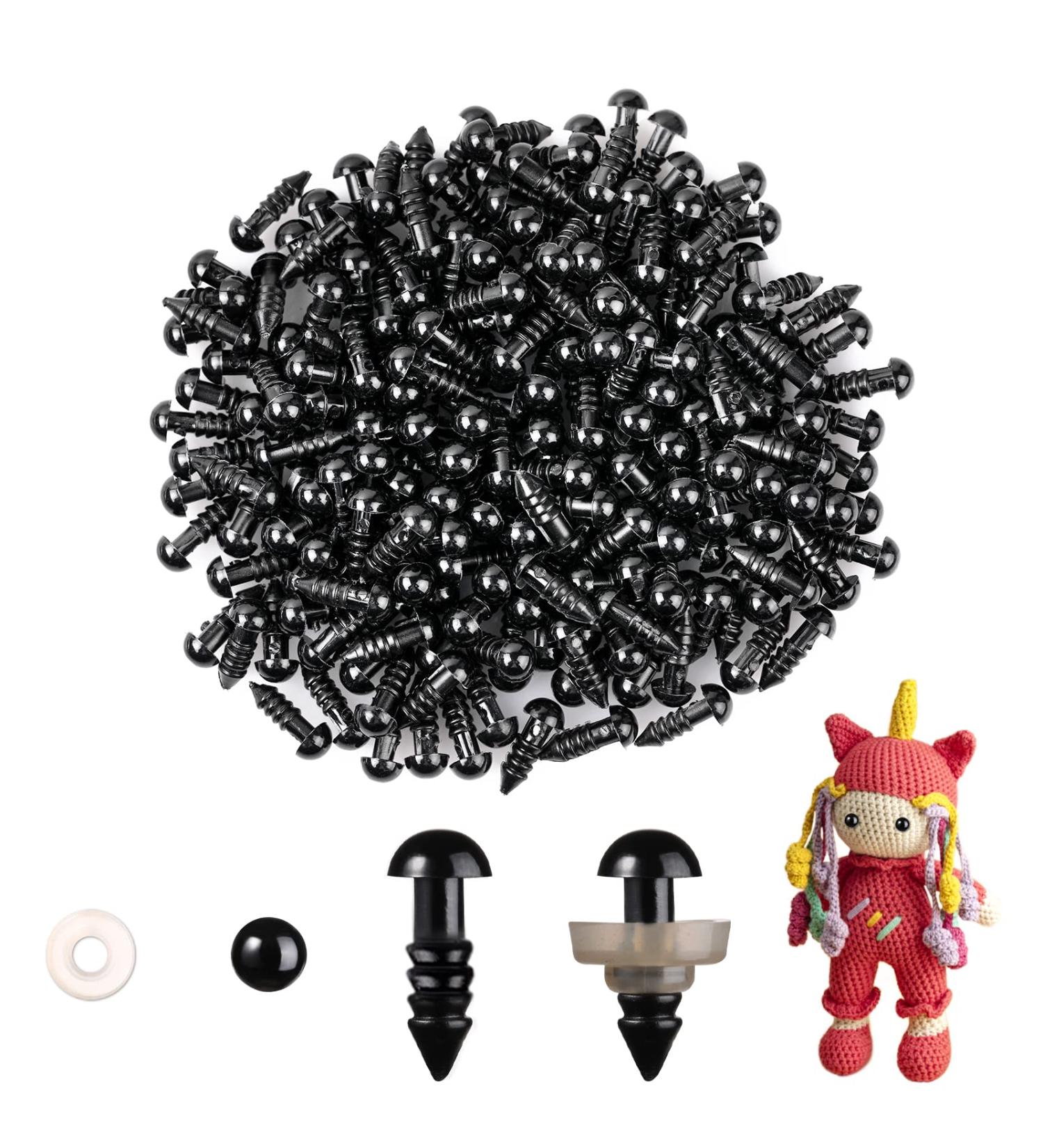 Mucunnia 6mm Black Safety Eyes 200pcs for Amigurumi | Plastic Washers Included | Perfect for Crochet Crafts, Christmas Decorations, and DIY Stuffed Animals - Buy Online on SooperMarket.com