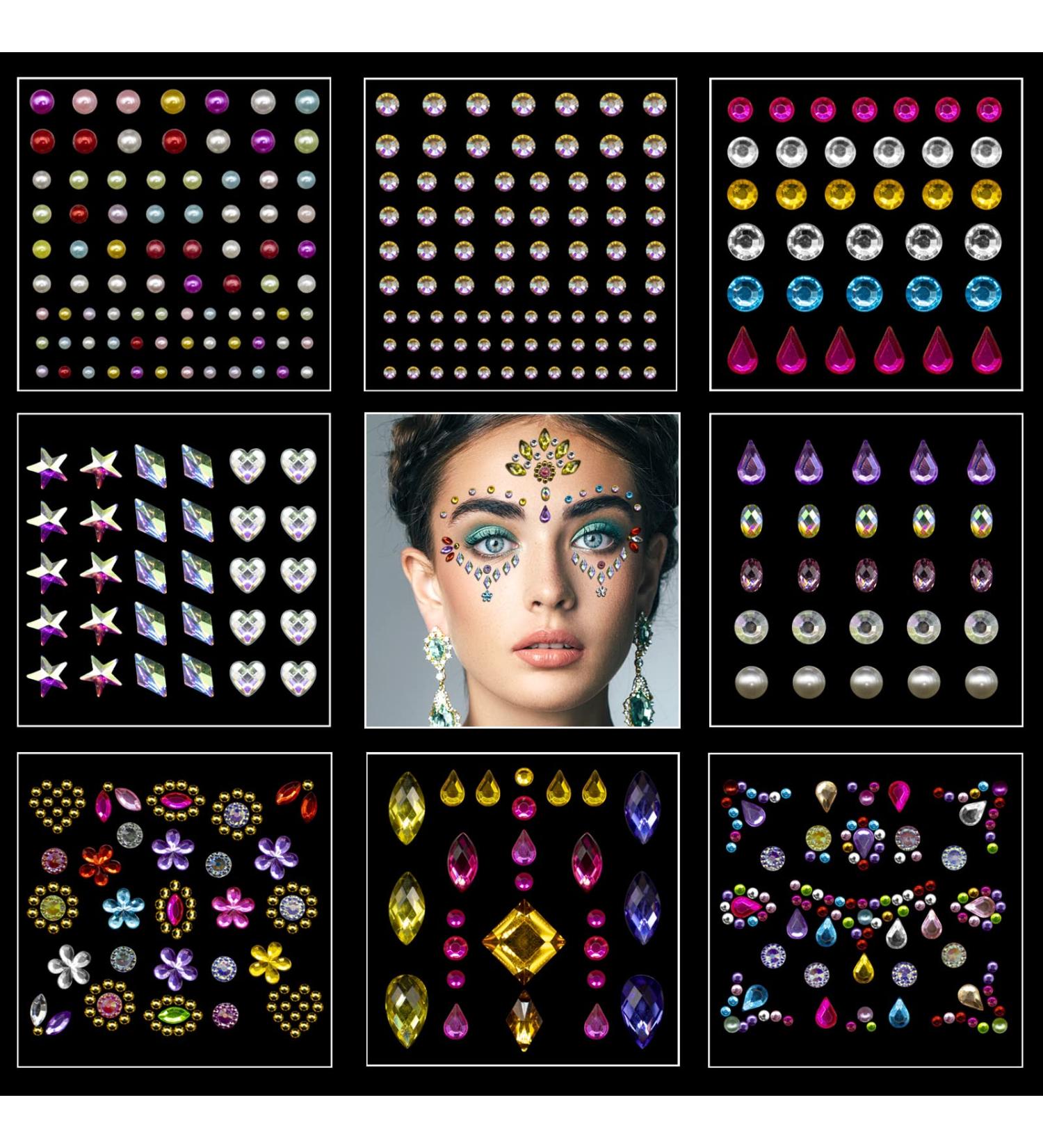 8 Sheets Self-Adhesive Rhinestone Face Jewels for Makeup, Crafts, and Nail Art - Festival and Carnival Fairy Style Rhinestone Stickers - Buy Online on SooperMarket.com