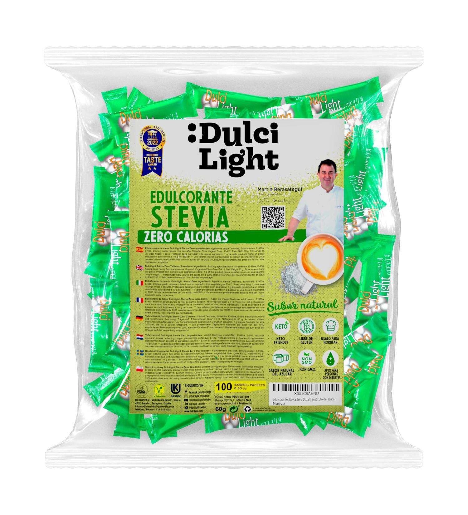 Dulci Light Stevia Sweetener - 100 Calorie-Free Bags | Natural Sugar Substitute for Drinks & Food - Shop Internationally! - Buy Online on SooperMarket.com