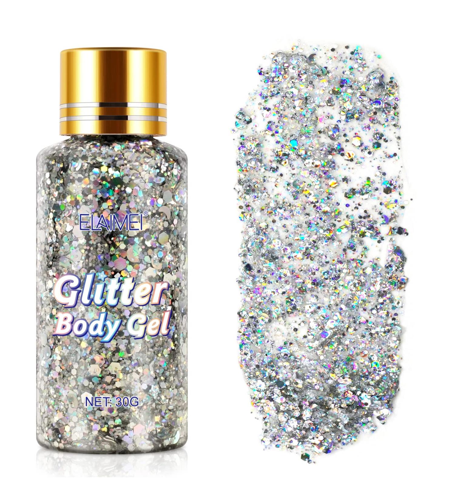 Silver Holographic Mermaid Sequins Body Glitter Gel - Waterproof for Face, Hair, and Nails | Perfect for Concerts, Parties, and Festivals - Buy Online on SooperMarket.com