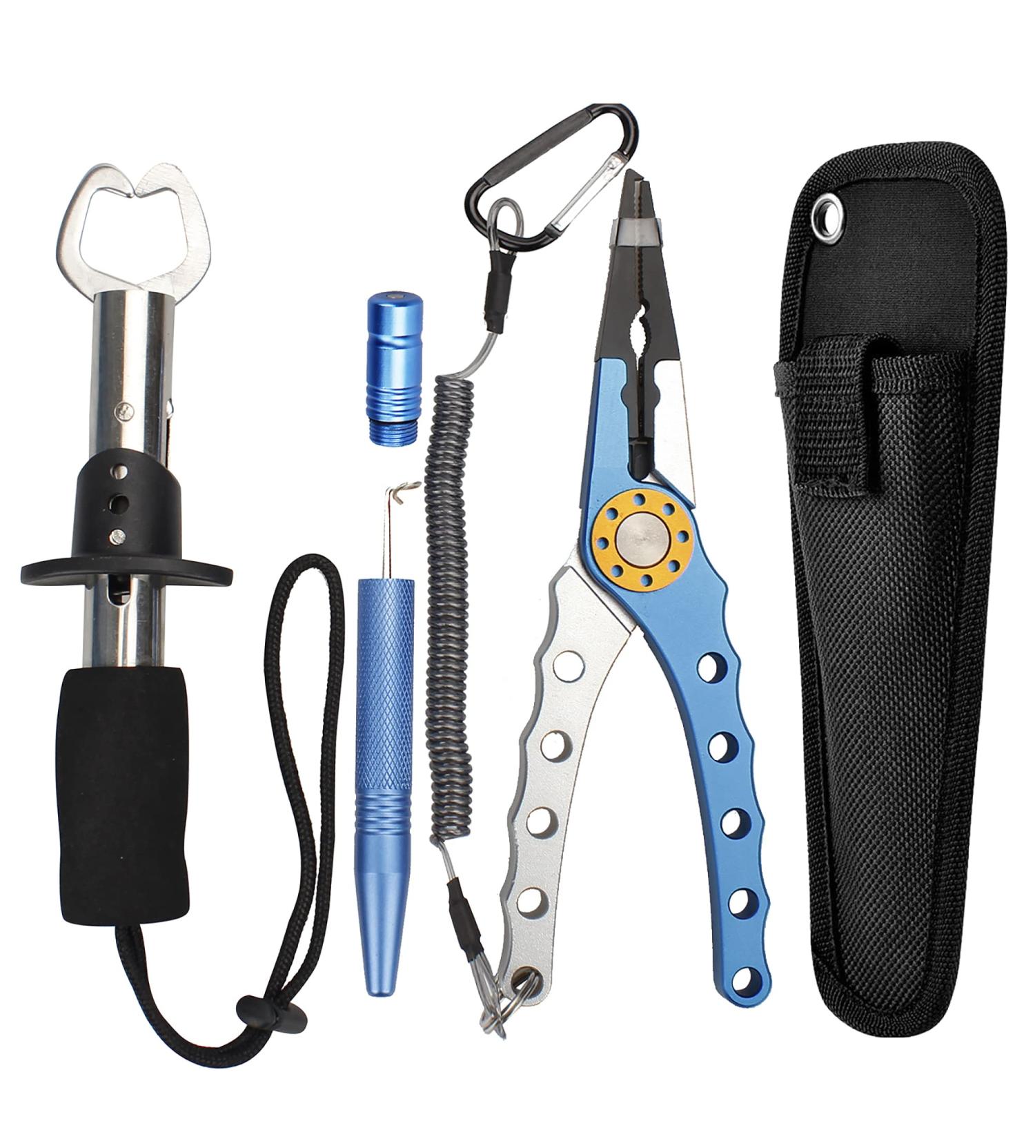 Coollto 3PC Premium Fishing Pliers Set | Stainless Steel Fish Lip Gripper & Aluminum Pliers with Sheath | Includes Fish Hook Remover & Safety Coiled Lanyard - Buy Online on SooperMarket.com
