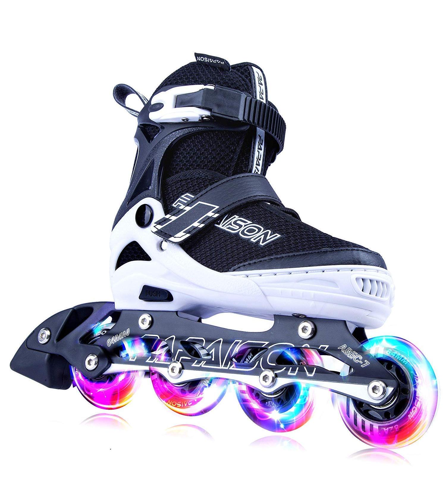 PAPAISON Adjustable Inline Skates with Light Up Wheels - White, Large (Youth & Adult 4-7 US) - Buy Online on SooperMarket.com