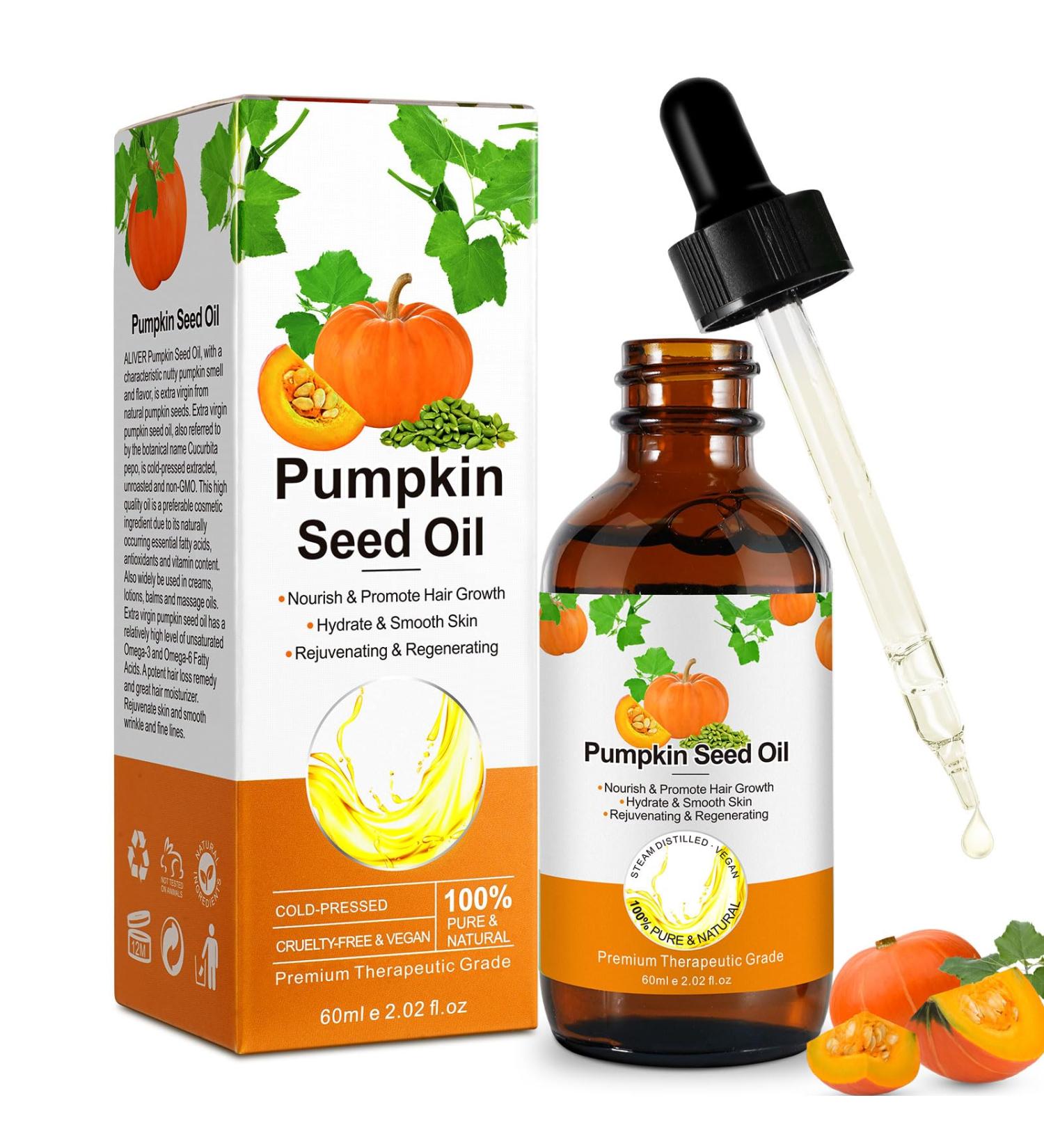 NUEDSFXO Pumpkin Seed Oil for Hair Growth 100% Pure Natural Pumpkin Seed Oil for Face Hair Skin Care Eyebrow & Eyelash Growth Improve Hair Loss & Nourishes Scalp for Women & Men 60ml - Buy Online on SooperMarket.com