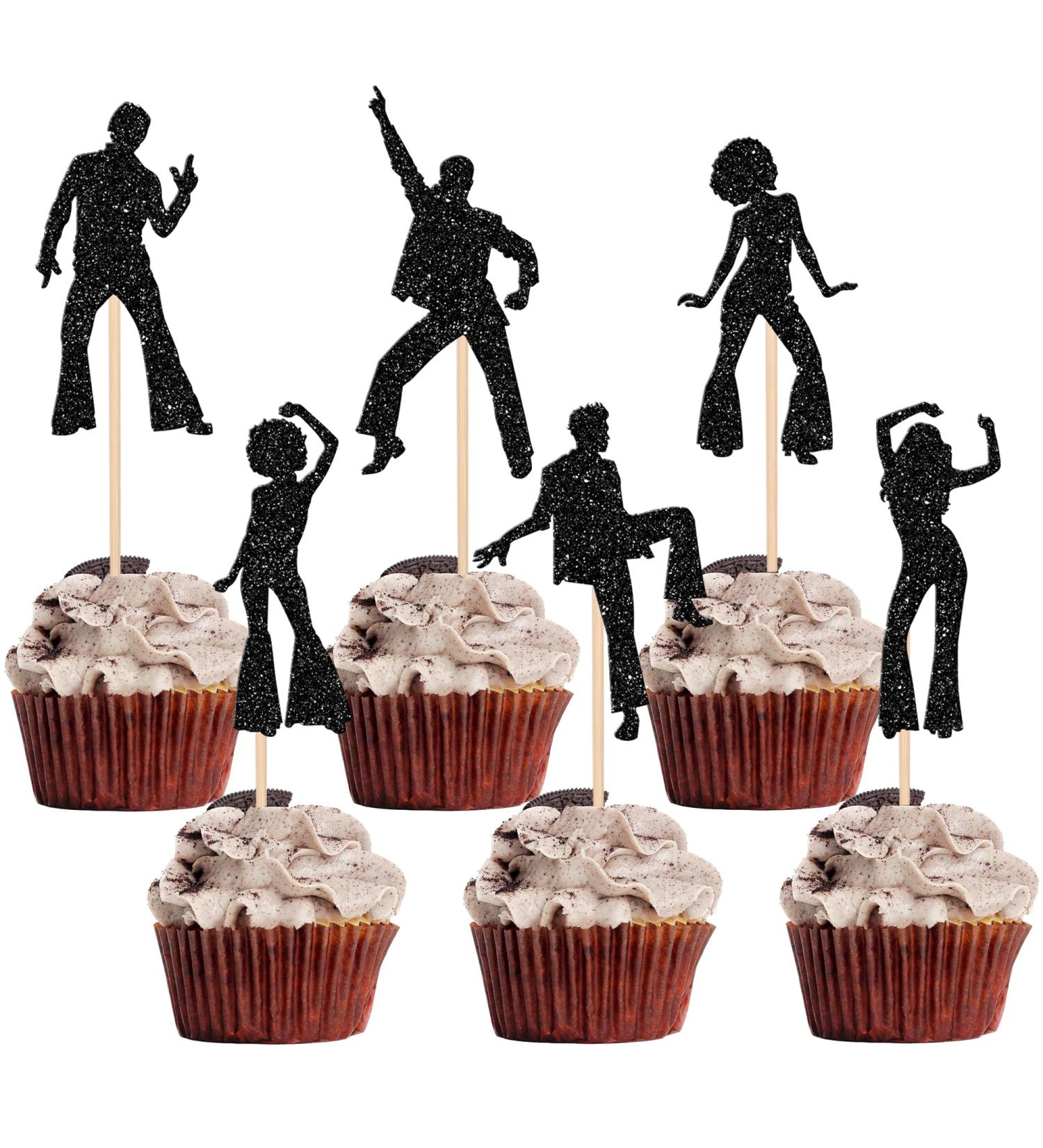 30 Pack 70's Disco Cupcake Toppers Glitter 70s Disco Dancing Cupcake Picks for Music Wedding Birthday 70's Disco Dancer Cupcake Decorations Party Supplies Black 1 - Buy Online on SooperMarket.com