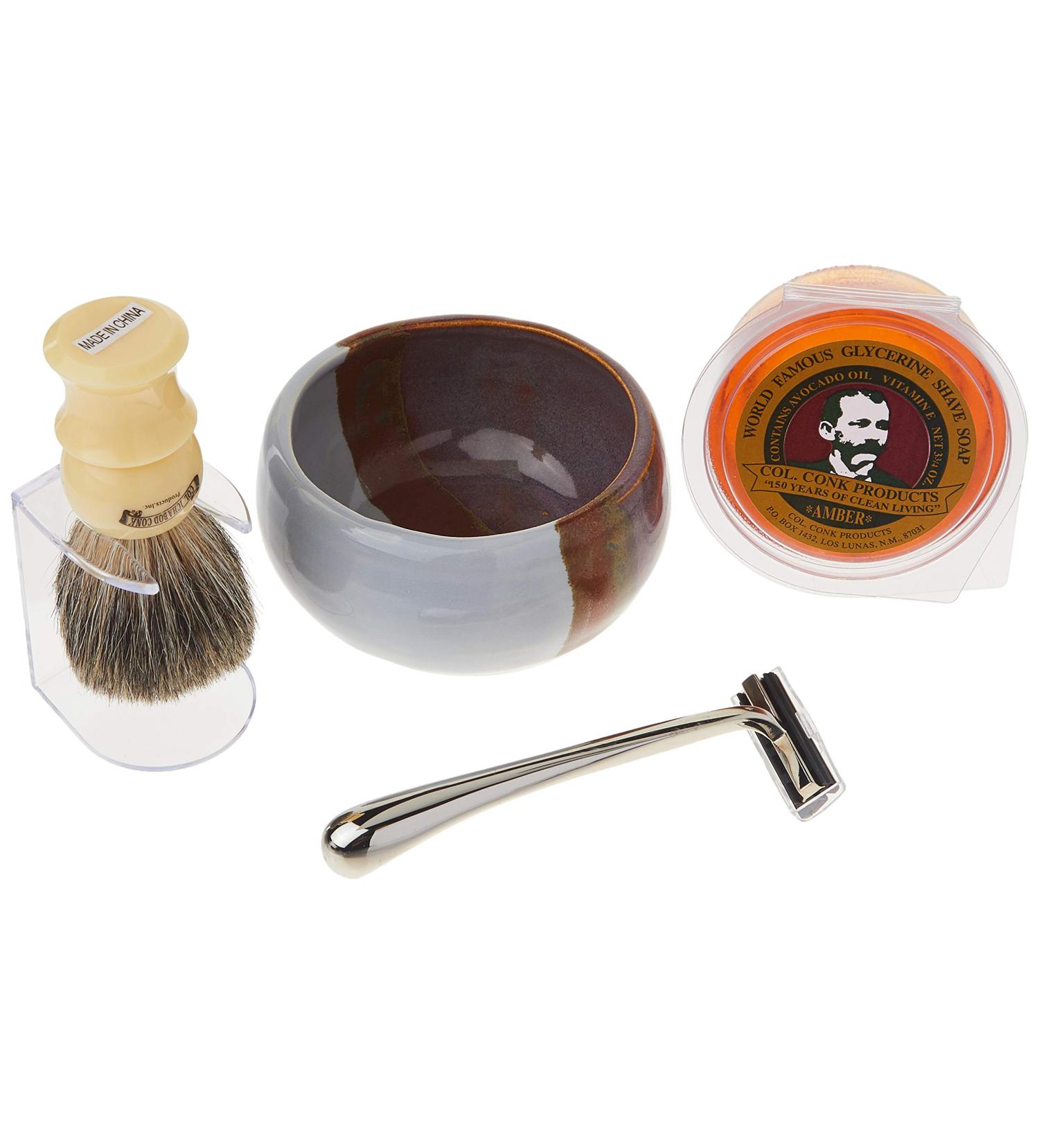 Colonel Conk Model 232 Santa Fe Shave Cup Set | Premium Mixed Badger Brush Chrome Razor & Soap for Luxurious Shaving - Buy Online on SooperMarket.com