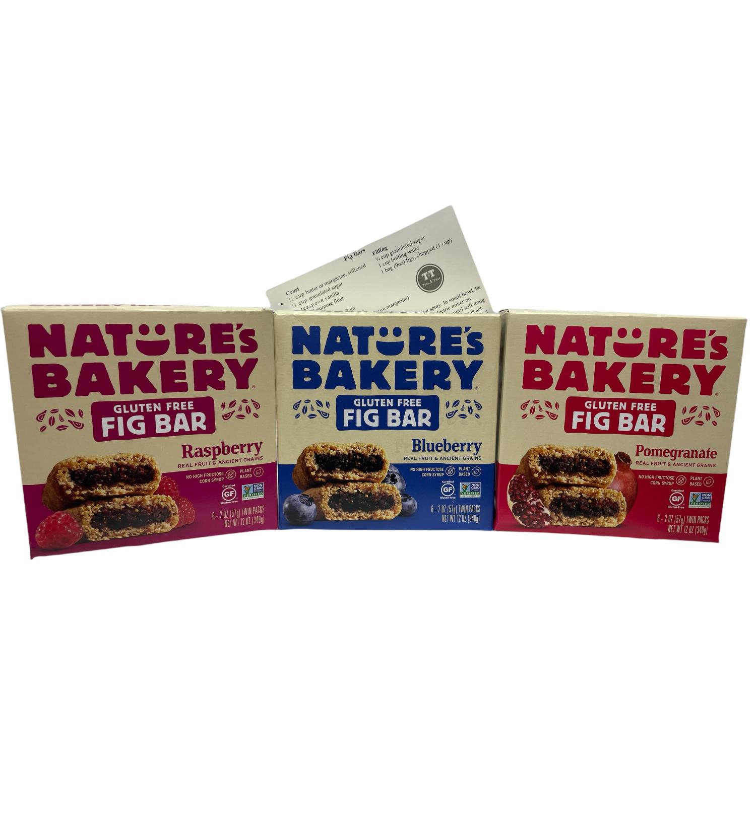 Natures Bakery Gluten Free Fig Bars Variety Bundle - Raspberry, Blueberry, Pomegranate with Recipe Card - Buy Online on SooperMarket.com