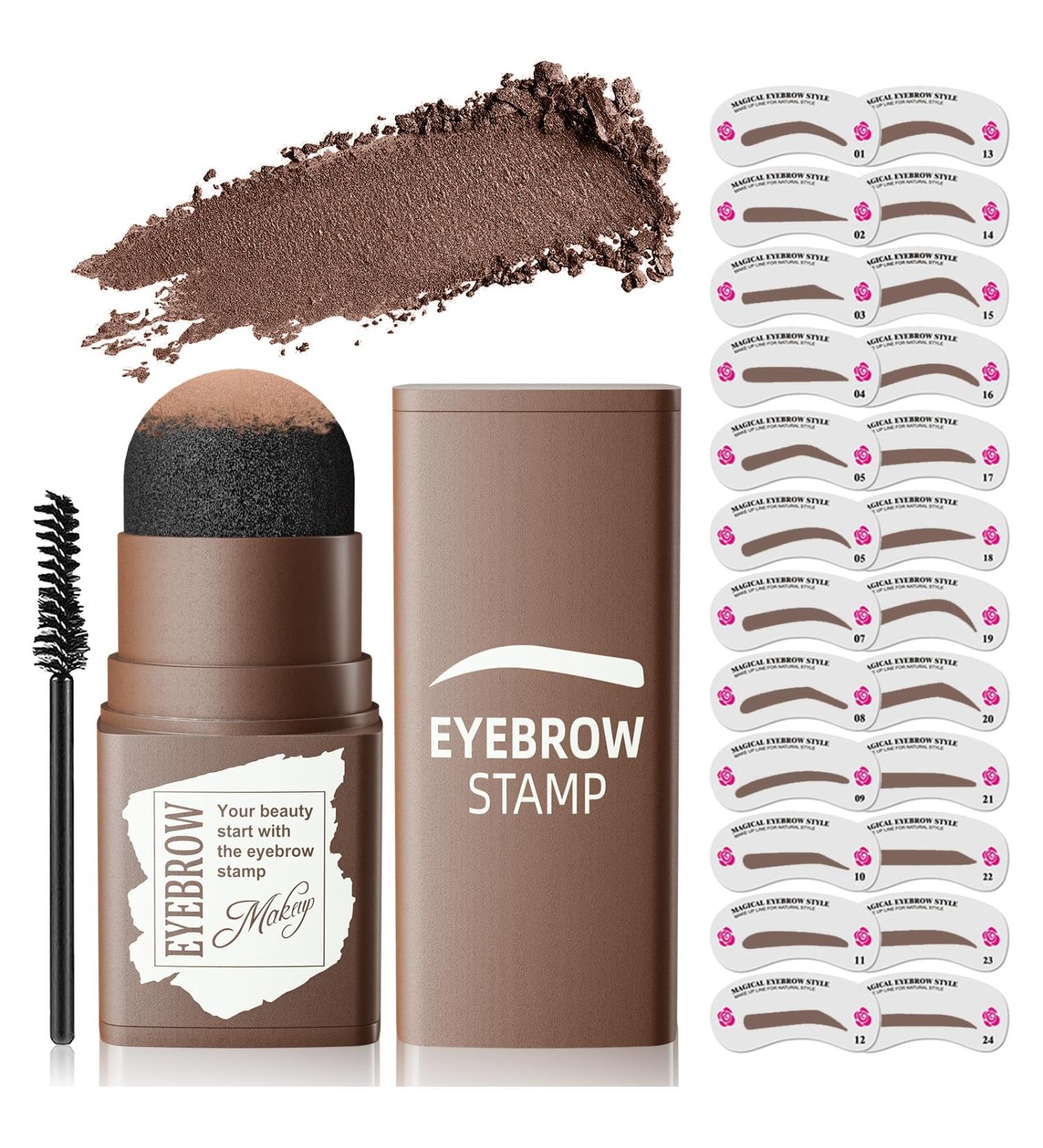 Dark Brown Eyebrow Stamp Stencil Kit - Easy 1-Step Brow Stencil & Stamp for Beginners | Long-Lasting, Smudge-Proof & Waterproof | 24 Reusable Shapes for Perfect Brow Shaping - Buy Online on SooperMarket.com