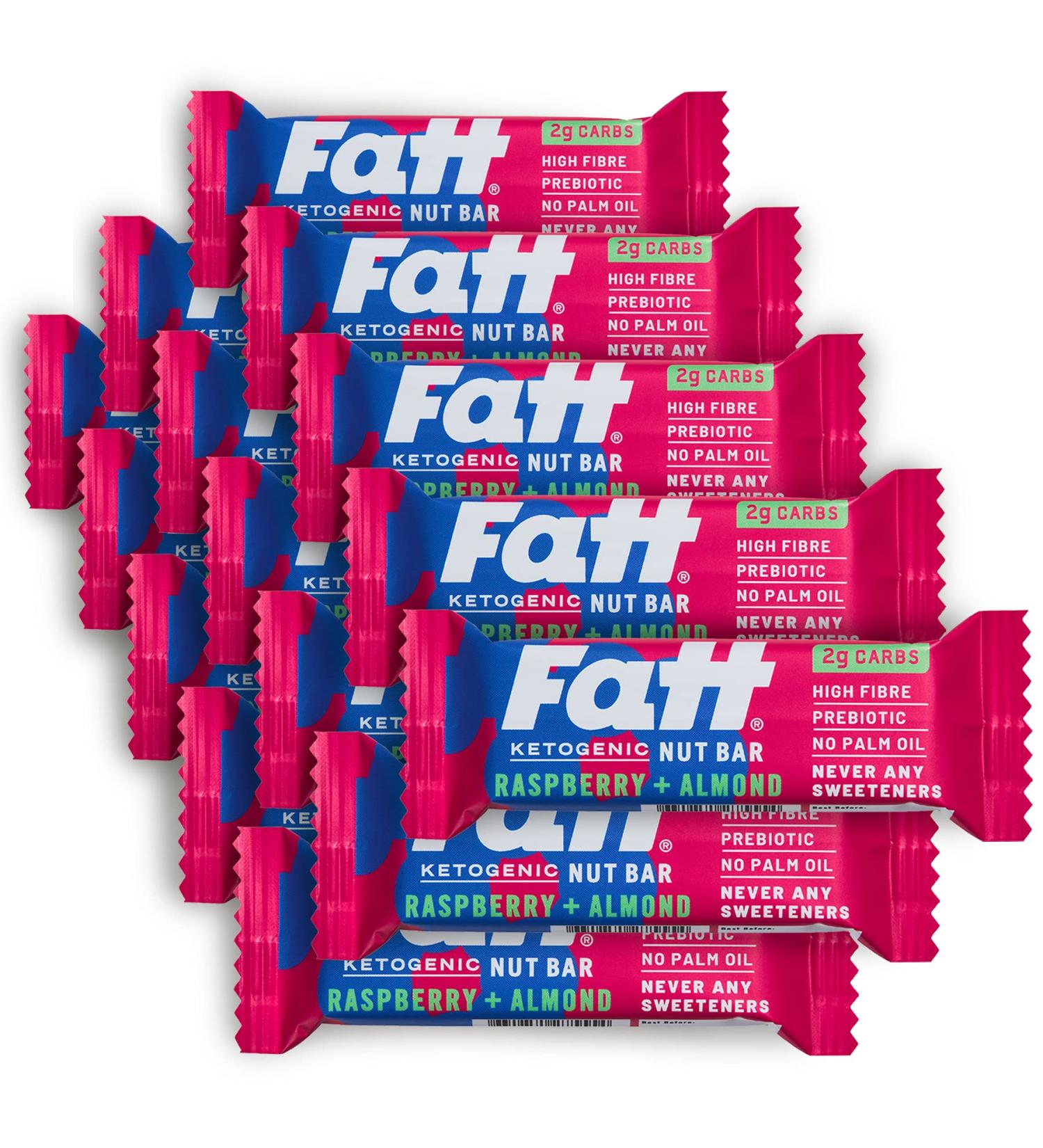 Fatt Keto Nut Bars - Raspberry & Almond 15-Pack | 2g Carbs | High-Fiber Low-Sugar Keto Snacks | Vegan & Super Fats | Fattbar Raspberry & Almond 15 count - Buy Online on SooperMarket.com