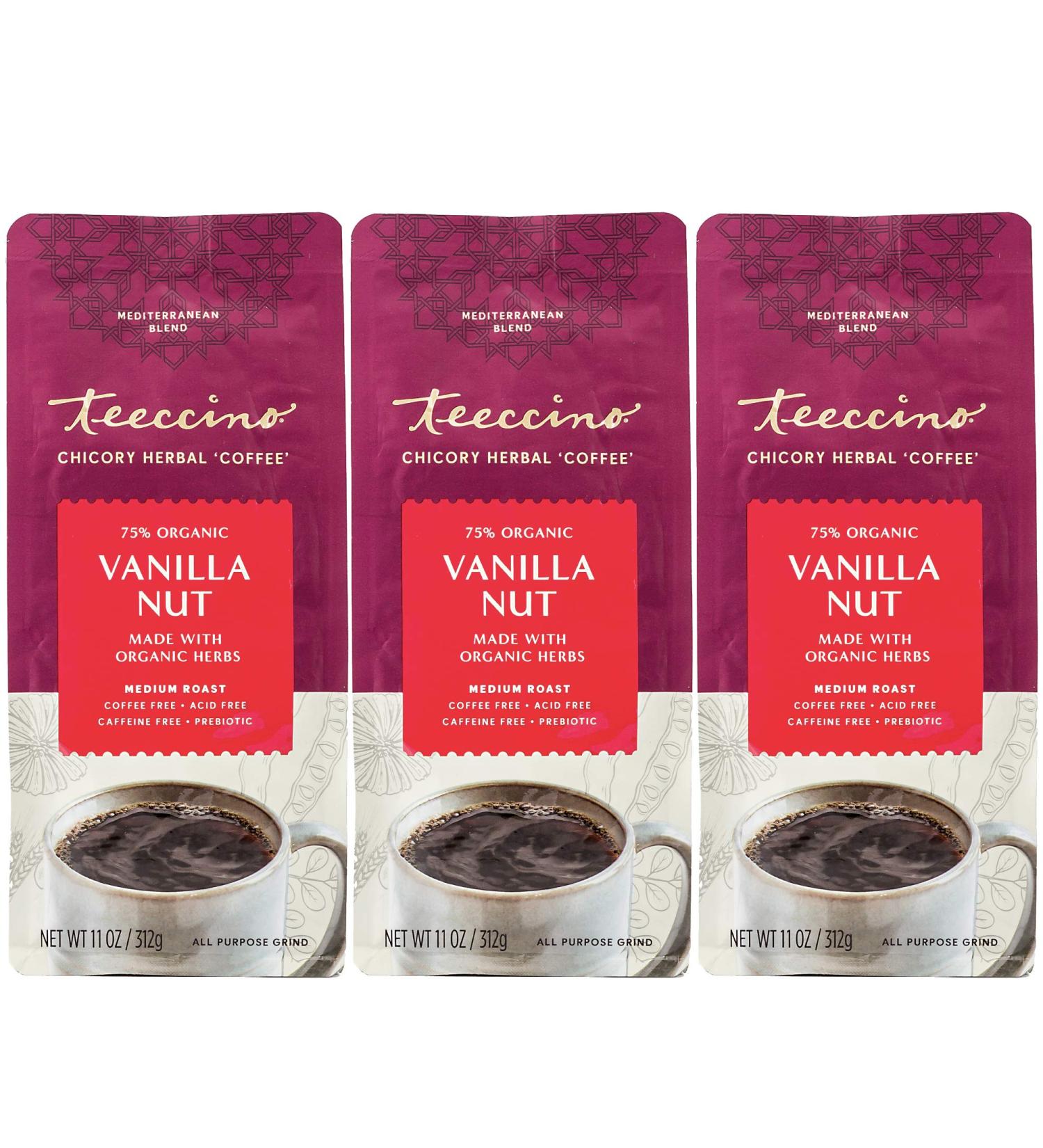 Organic Vanilla Nut Teeccino Herbal Coffee - Prebiotic, Caffeine-Free & Acid Free - 11 oz (Pack of 3) - Buy Online on SooperMarket.com