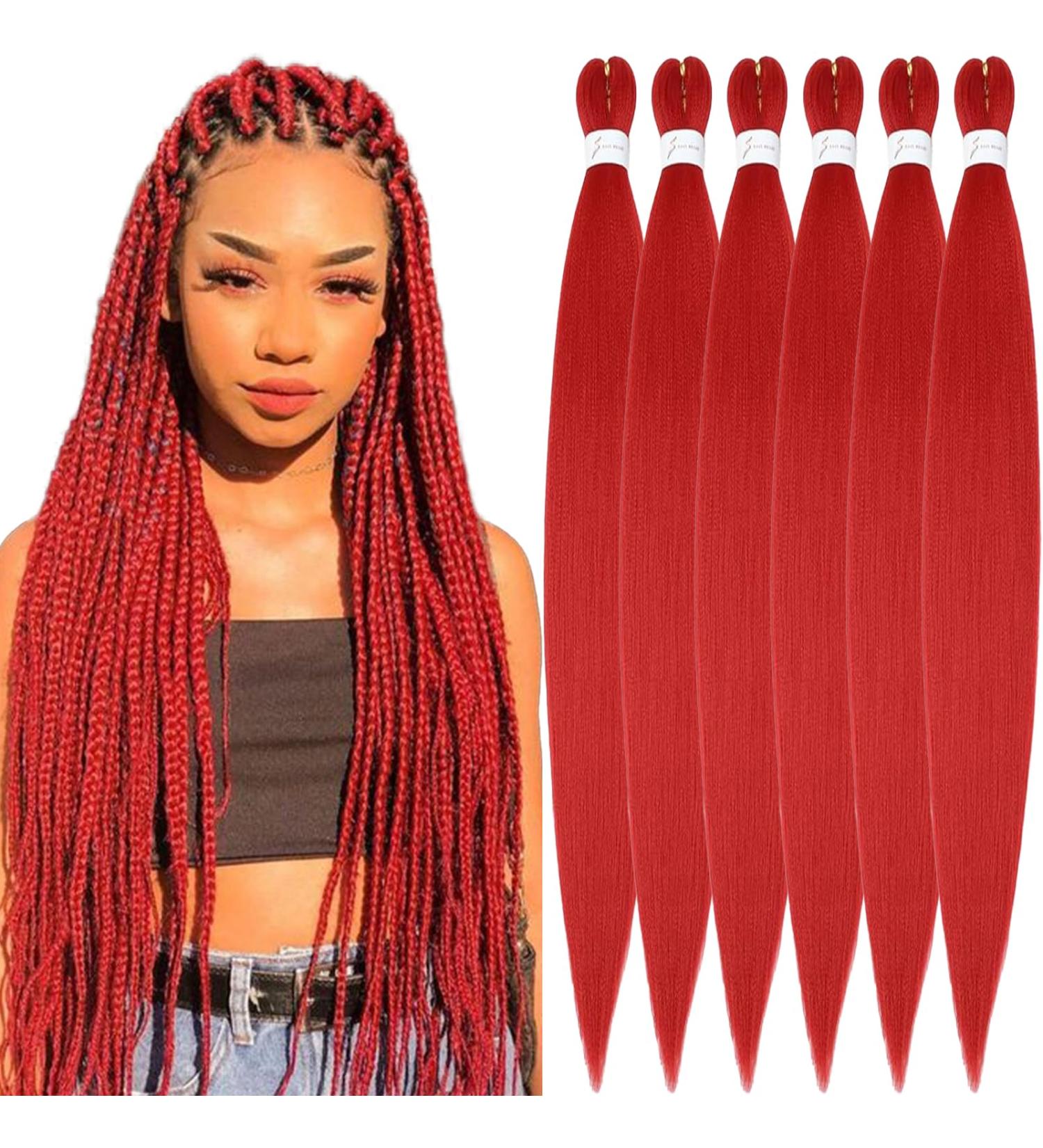 Buy Xusuperb 30 Pre Stretched Kanekalon Braiding Hair - Red Easy Braids Extensions (6 Packs) - Soft Yaki Hair for Stylish Braids - Buy Online on SooperMarket.com