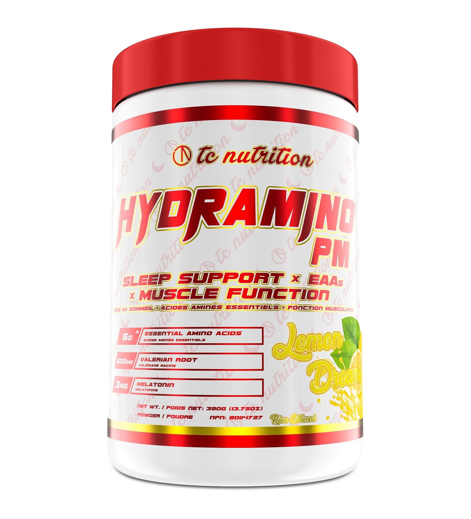 Hydramino PM - Natural Sleep Aid Powder & Muscle Recovery Supplement - EAA + BCAA Night-time Sleep Support | Relaxation & Calming Supplement | Helps with Jet Lag Deep Sleep & Muscle Building | Valerian Root GABA Melatonin Magnesium & More | Lemon Dreams 3 - Buy Online on SooperMarket.com