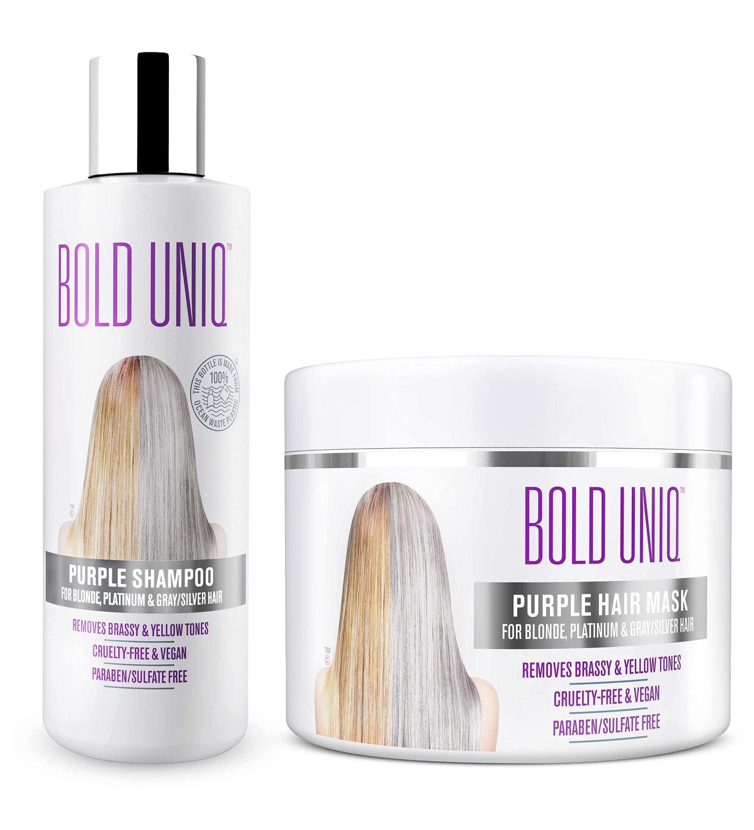 Bold Uniq Purple Shampoo & Mask Bundle - Eliminates Brassiness, Lightens Blonde, Platinum & Gray Hair - Paraben & Sulfate Free - Vegan & Cruelty Free - Buy Online on SooperMarket.com