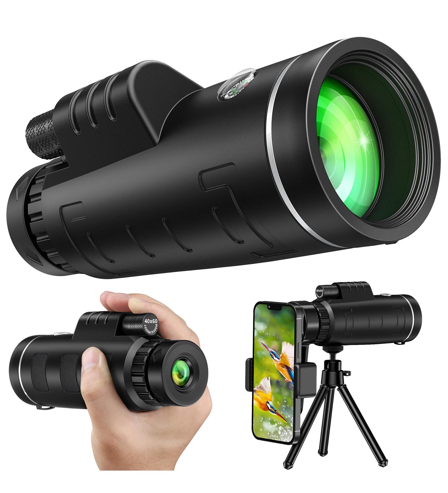 JiaSifu 40x60 Monocular Telescope with Smartphone Adapter - BAK4 Prism, FMC Lens, Low Light Vision - Ideal for Wildlife, Hunting, Camping - Black - Buy Online on SooperMarket.com
