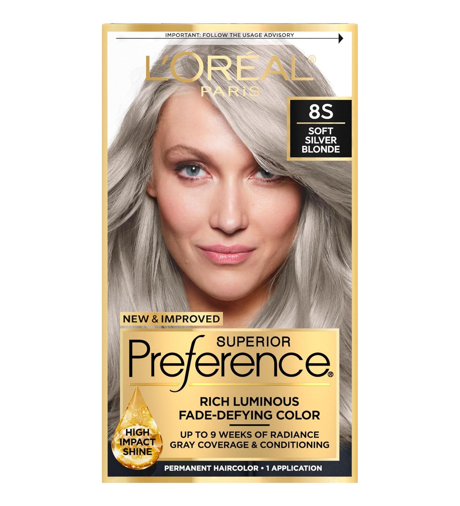 L'Oreal Paris Superior Preference 8S Soft Silver Blonde Hair Dye - Fade-Defying + Shine Formula - Buy Online on SooperMarket.com