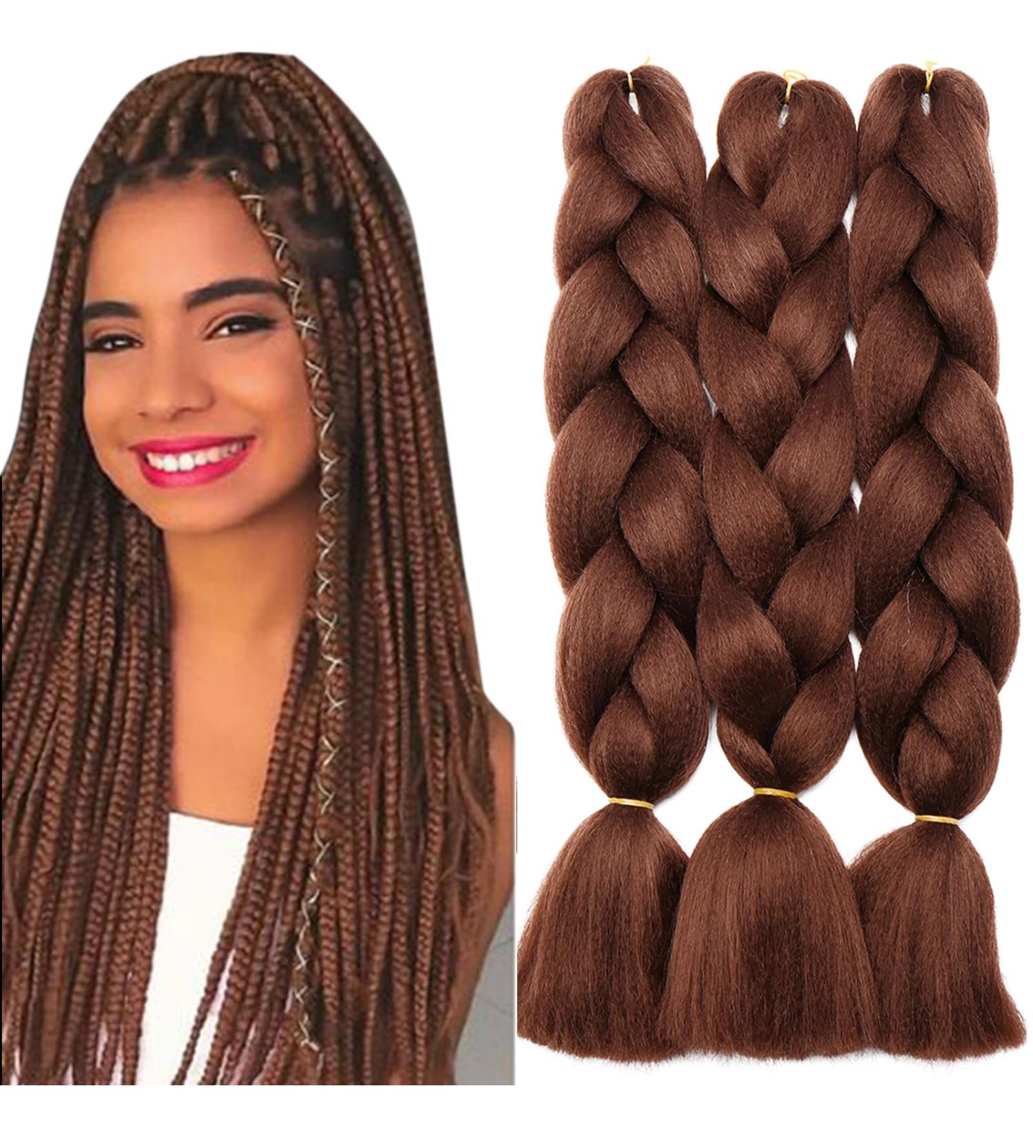 Shop Tess Braids Extensions - 60 cm Chocolate Brown Jumbo Kanekalon Hair - 3 Pack Braid Extensions for Box Braids - Buy Online on SooperMarket.com