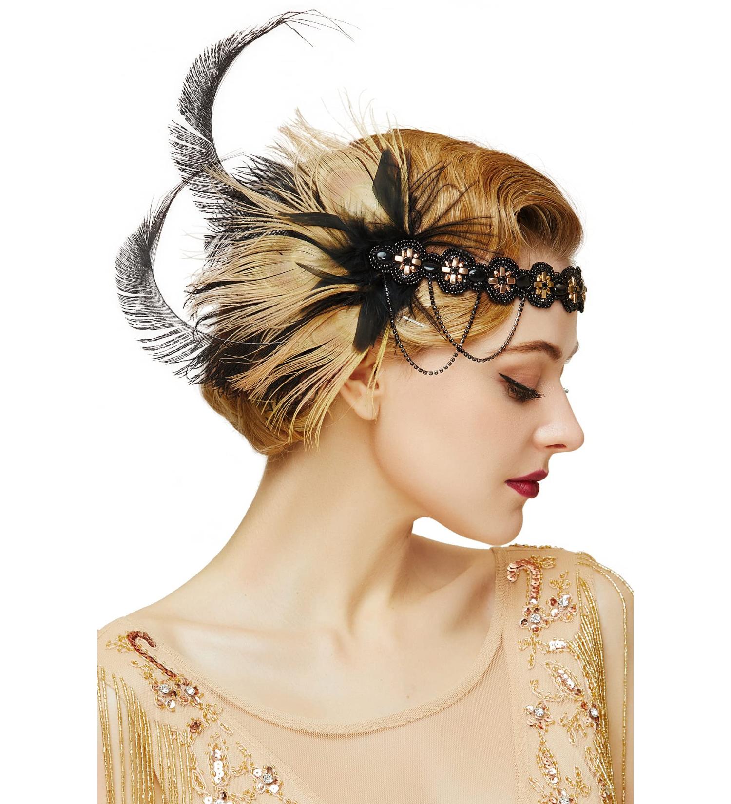 BABEYOND 1920s Sequined Showgirl Headpiece Feather Headband | Flapper Gatsby Hair Accessory - Buy Online on SooperMarket.com