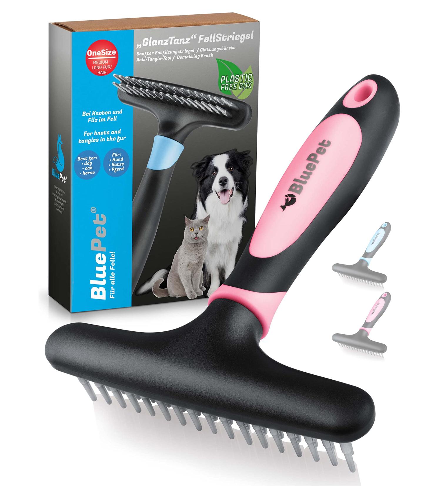 Bluepet Gloss Dance Fur Tubular De-Tunnel for Long-Haired Dogs & Cats - High-Quality Dual Row Pin Brush - Tangle-Free & Smooth Grooming (Pink) - Buy Online on SooperMarket.com