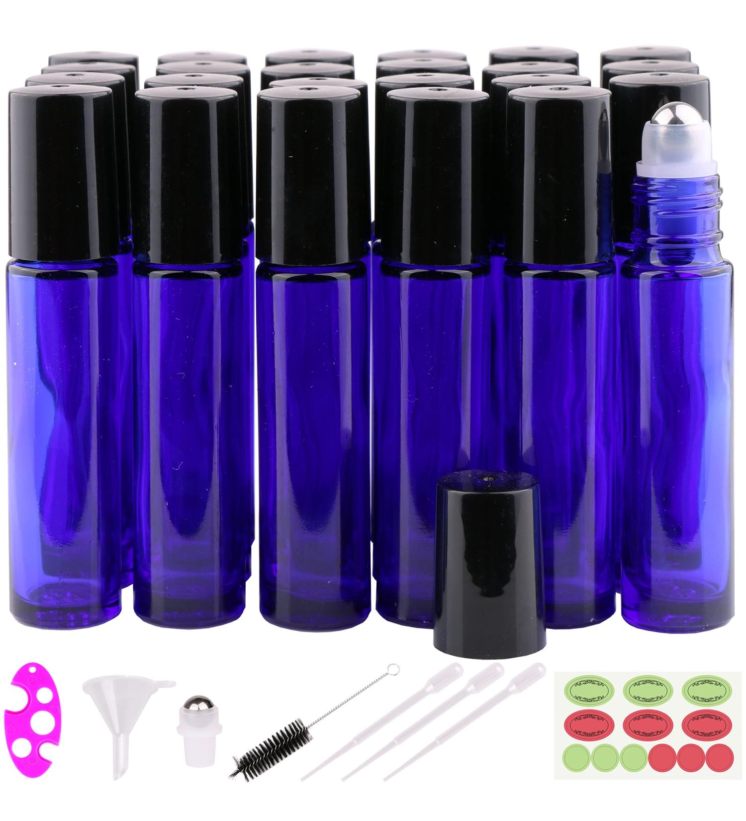 Inice 24 Count Cobalt Blue Glass Roller Bottles for Essential Oils - 10ml - Buy Online on SooperMarket.com