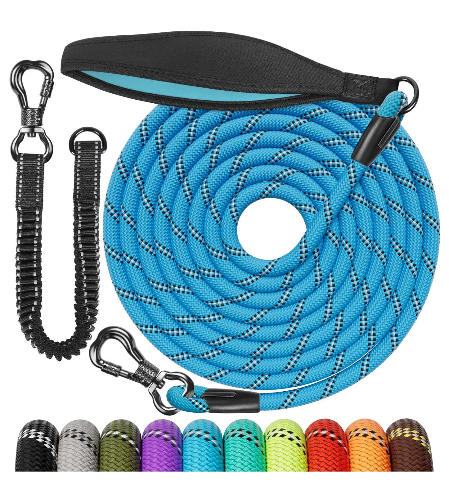 Buy Aystkniet 20m Reflective Bungee Leash for Large Dogs (Up to 80kg) - Padded Handle Lockable Hook - Durable Day & Night Walking Leash - Blue - Buy Online on SooperMarket.com