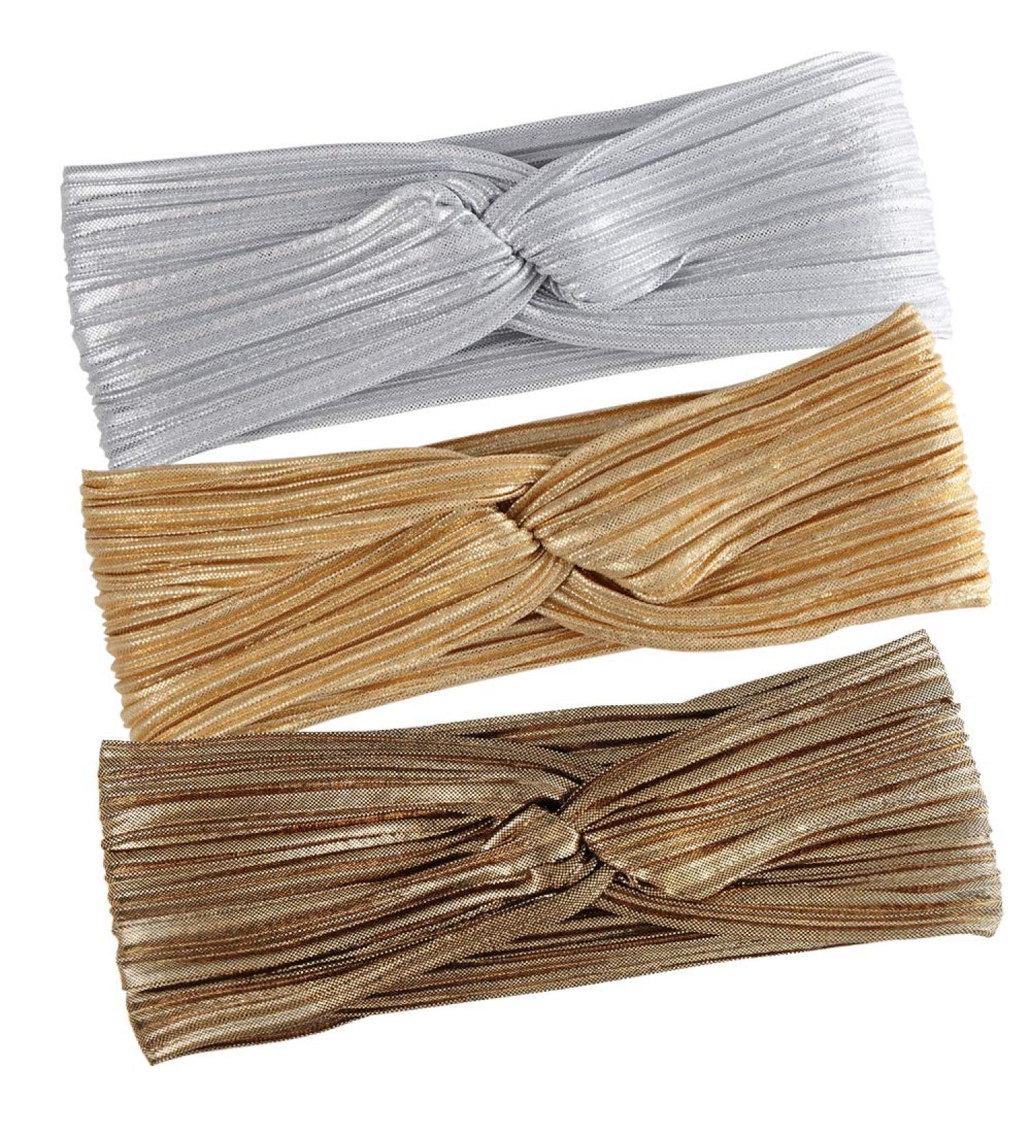 Hisight 3-Piece Metallic Big Bowknot Baby Headband Set for Women and Girls - Fashionable Wrinkle Elasticity Accessories - Buy Online on SooperMarket.com