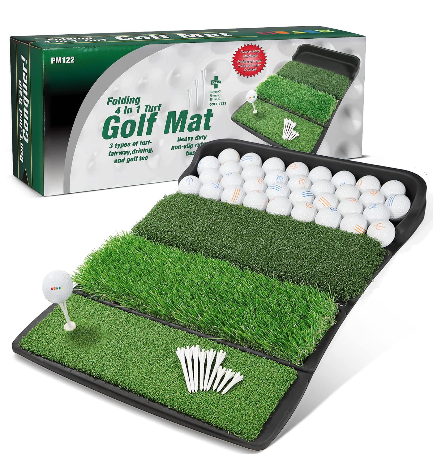 ENHUA Golf Hitting Mat - 24x17 inch Artificial Turf for Indoor/Outdoor Practice | Heavy Duty Training Mat with Ball Tray, 9 Tees - Buy Online on SooperMarket.com
