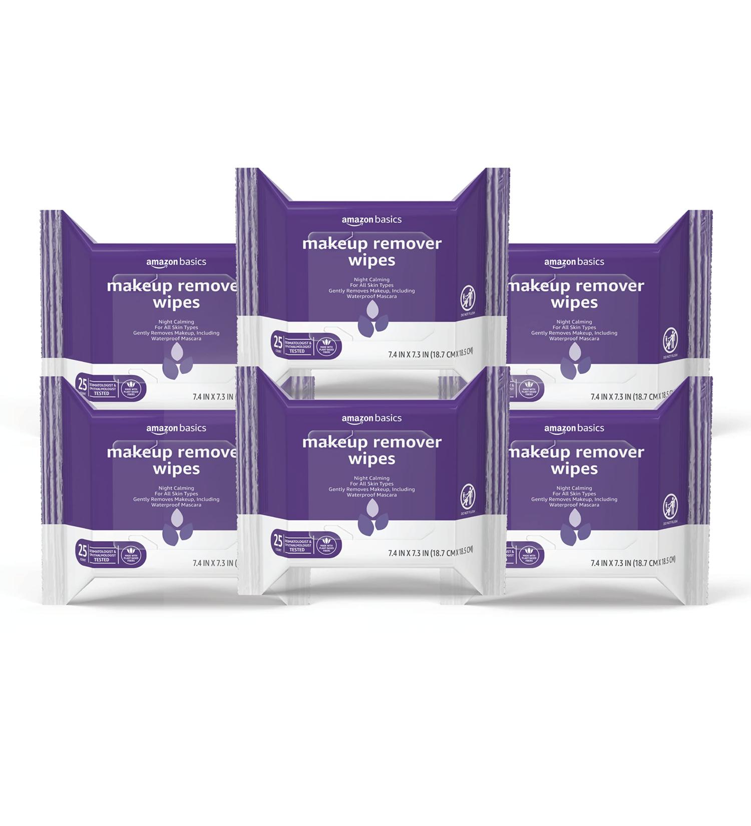 Amazon Basics Night Calming Make Up Remover Wipes - 150 Count (6 Packs of 25) - Previously Solimo - Buy Online on SooperMarket.com
