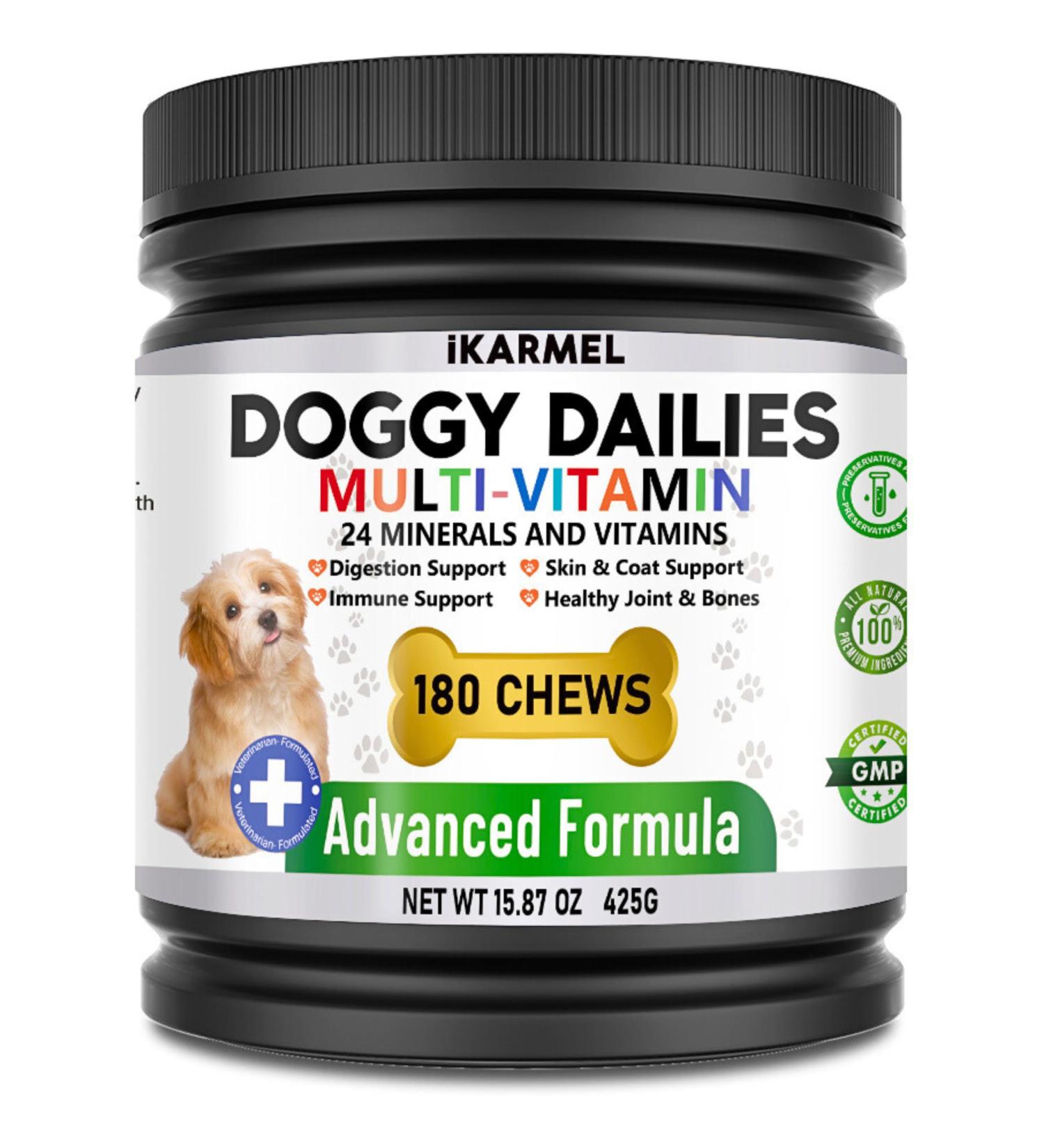 Doggy Dailies Vitamins & Supplements for Dogs | Skin & Coat, Probiotics, Joint Support | 24 Vitamins & Minerals | Puppy to Senior Multivitamin - 180 Count - Buy Online on SooperMarket.com