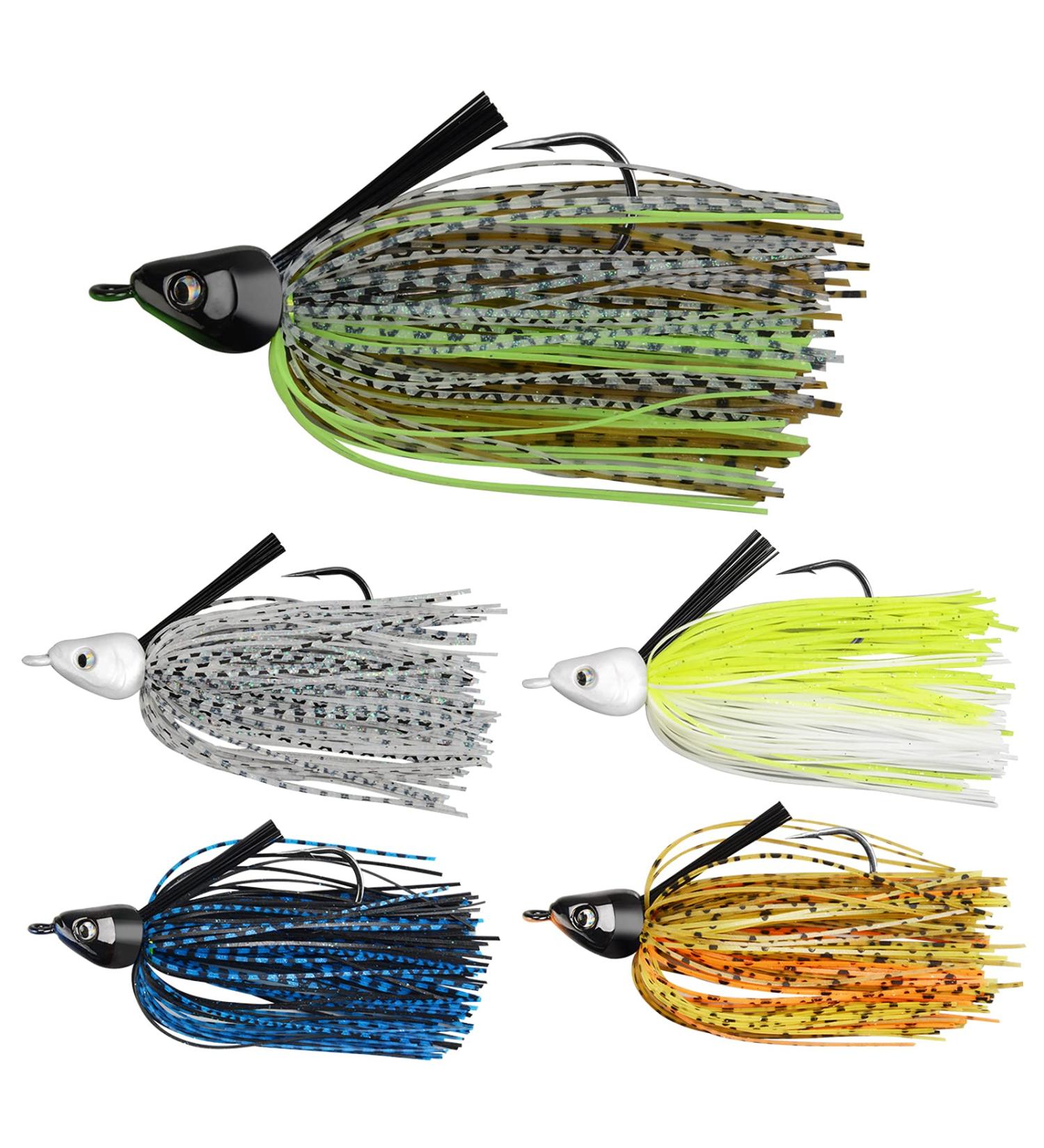 MadBite Swim Jig Fishing Lures 5 Pack - Heavy Brush Guard, Silicone Skirt, Needle Point Hooks - 3/8 oz and 1/2 oz Sizes - Multi-Color Kits - Clear & Muddy Water - Includes Storage Box - Buy Online on SooperMarket.com