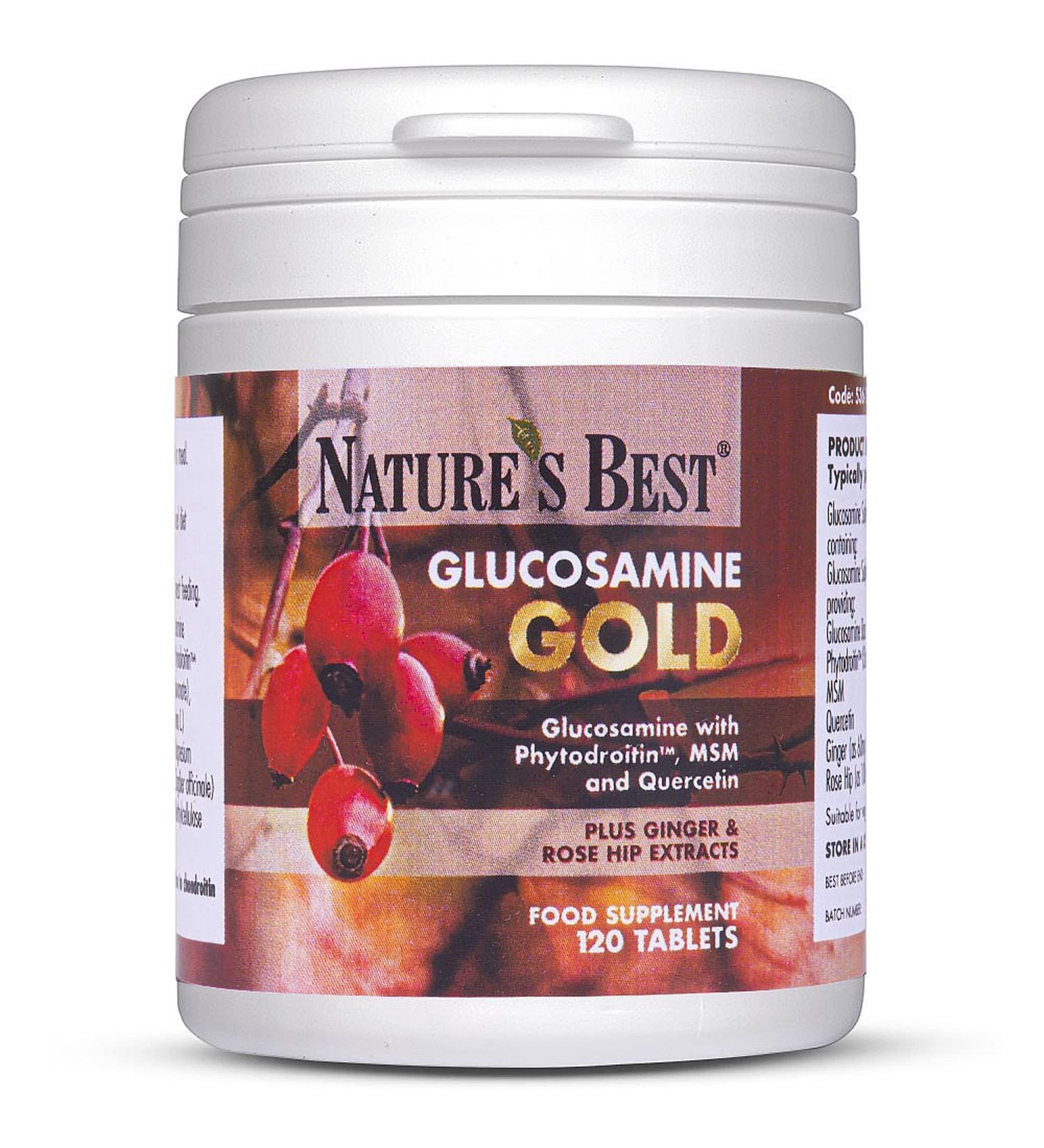 Glucosamine Gold | High Strength 1400mg 100% Plant-Based | 120 Tablets | All-in-one Formula with Phytodroitin Chondroitin Ginger rosehips and quercetin | Taste Free Tablets | Made in The UK - Buy Online on SooperMarket.com