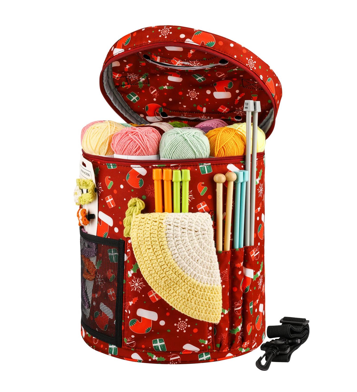 Qukou Yarn Storage Portable Bag - Red | Knitting Projects Organizer for Yarns, Crochet Hooks, and Needles - Buy Online on SooperMarket.com