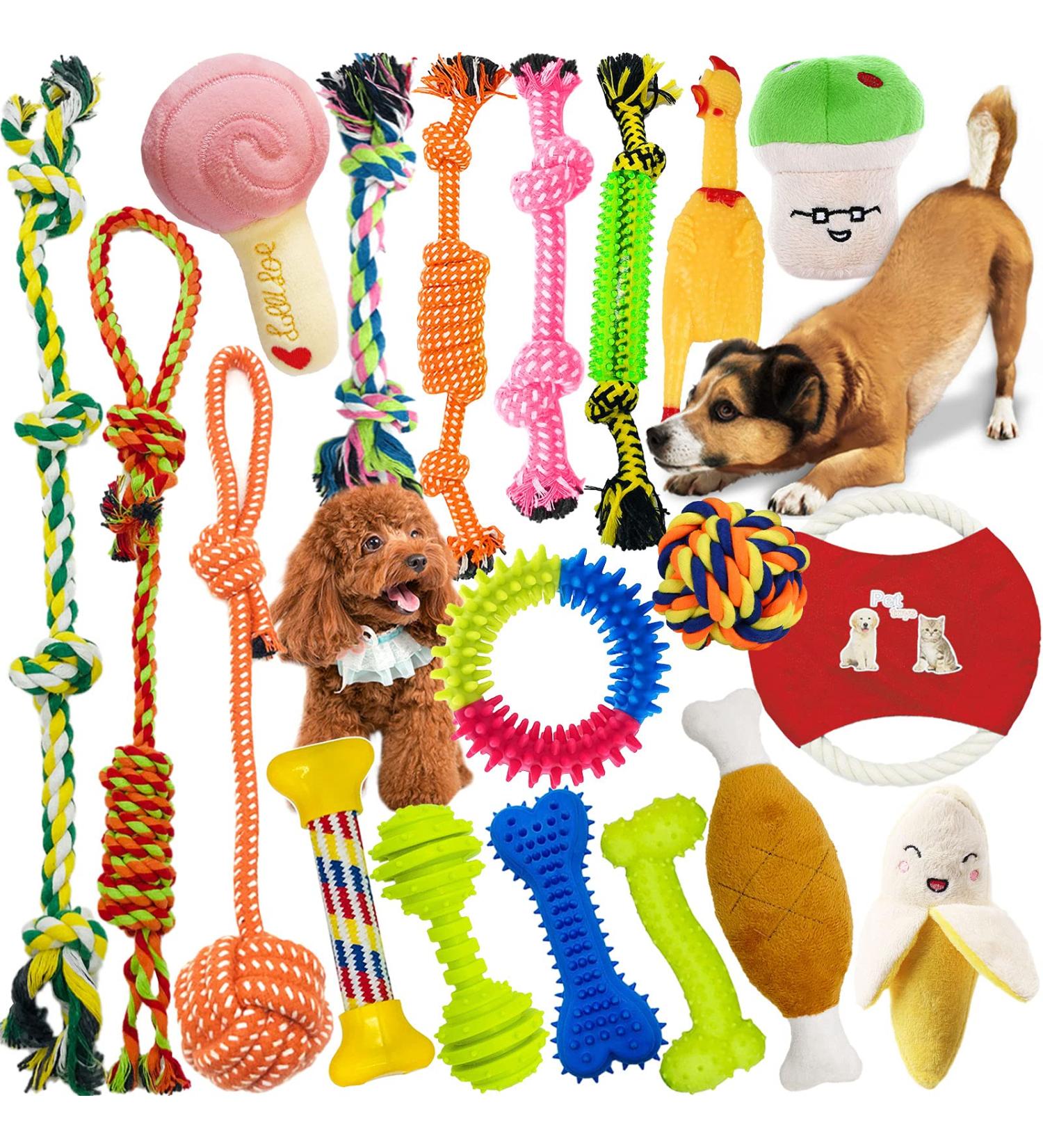 19-Piece Dog Toy Set - Durable Cornitoo Rope Balls & Chew Toys for Small Medium & Large Dogs - Interactive & Tooth Training - Buy Online on SooperMarket.com