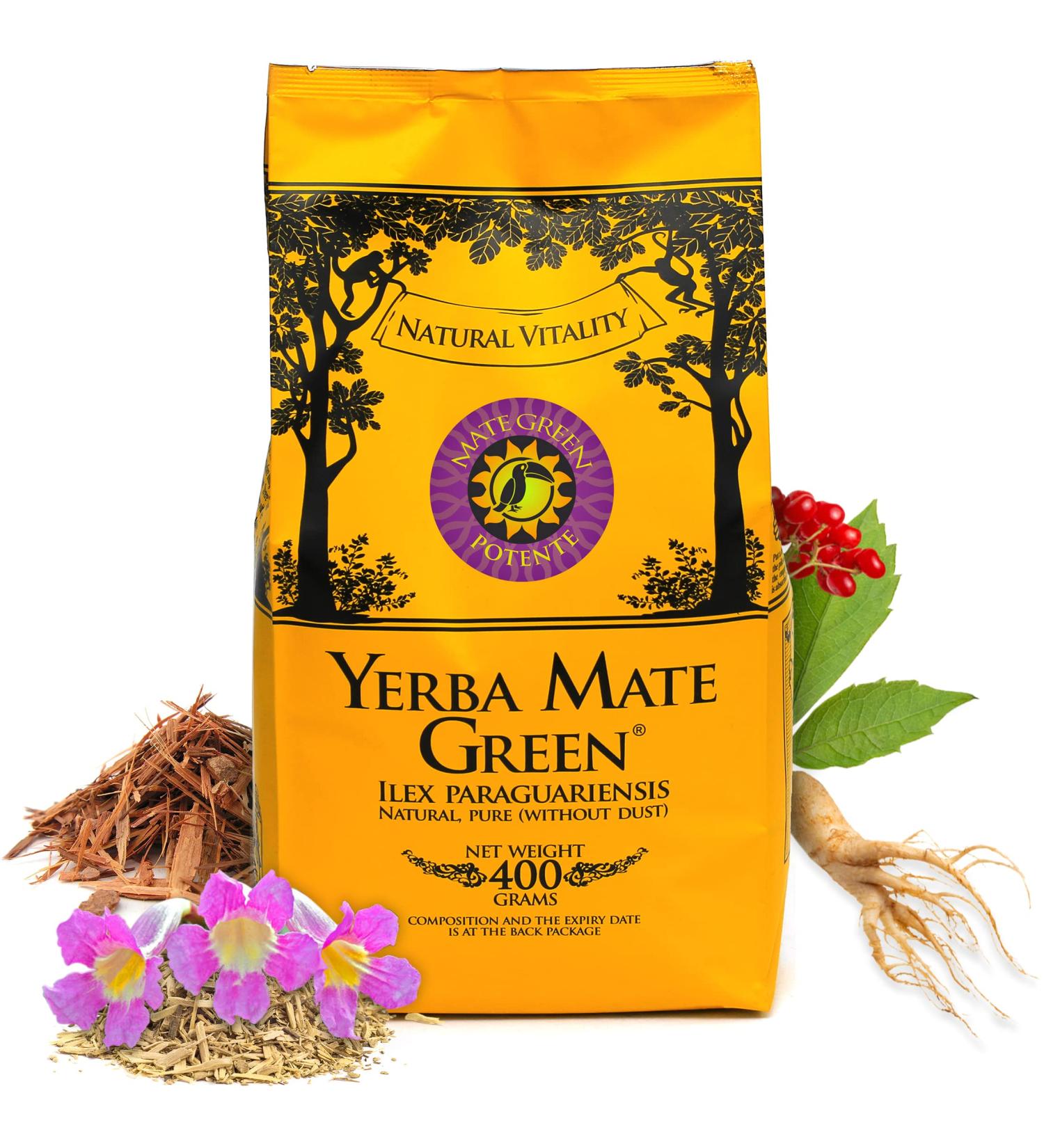 Buy Yerba Mate Green 'Potente' 400g - Brazilian Tea with Catuaba Siberian Ginseng & Muira Puama | Natural Loose Leaves | Shop Internationally - Buy Online on SooperMarket.com