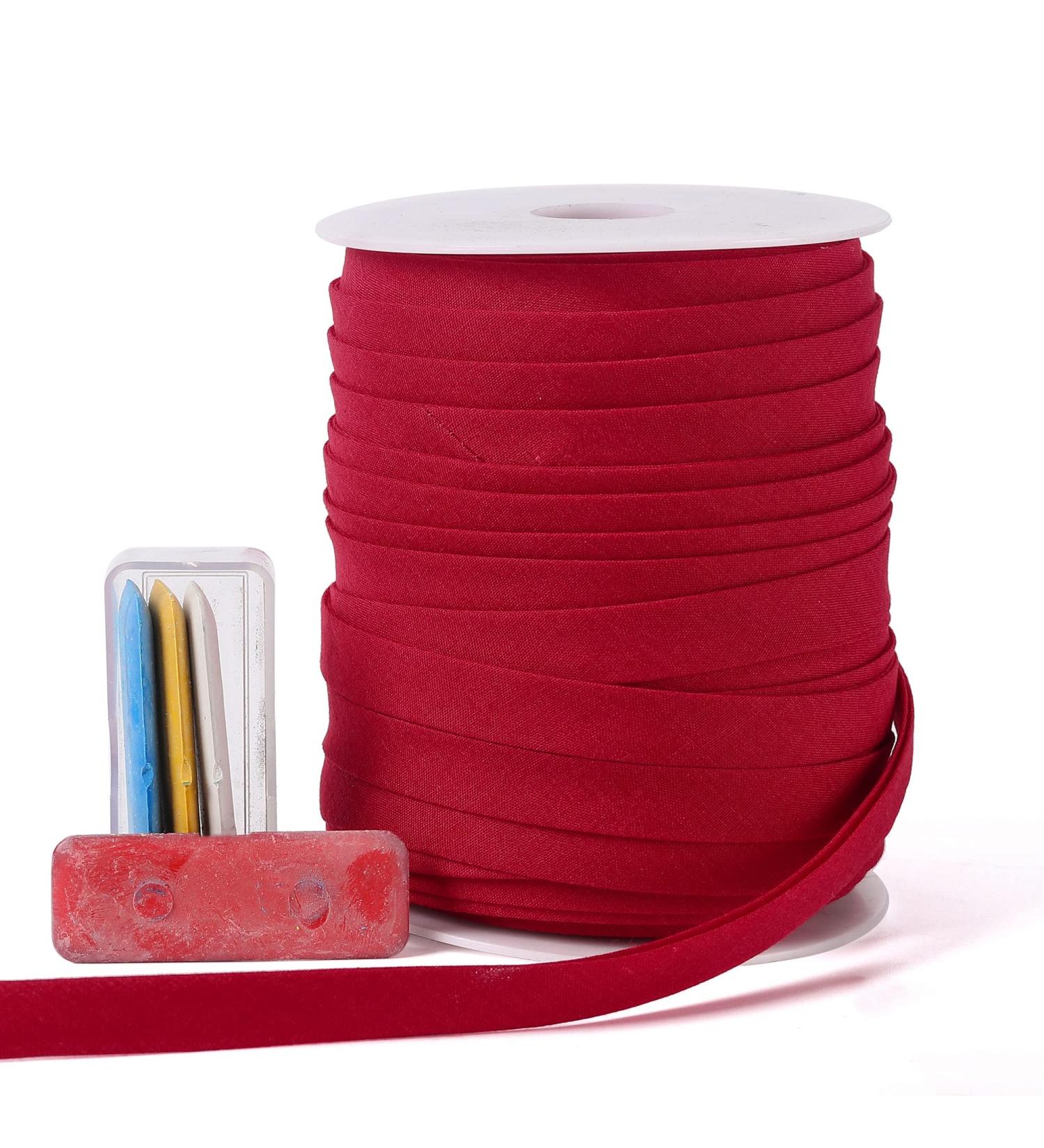 Double Fold Bias Tape 1/2 inch - 55 Yards Wine Red with 4 Fabric Chalks | Sewing Crafts Accessories - Buy Online on SooperMarket.com